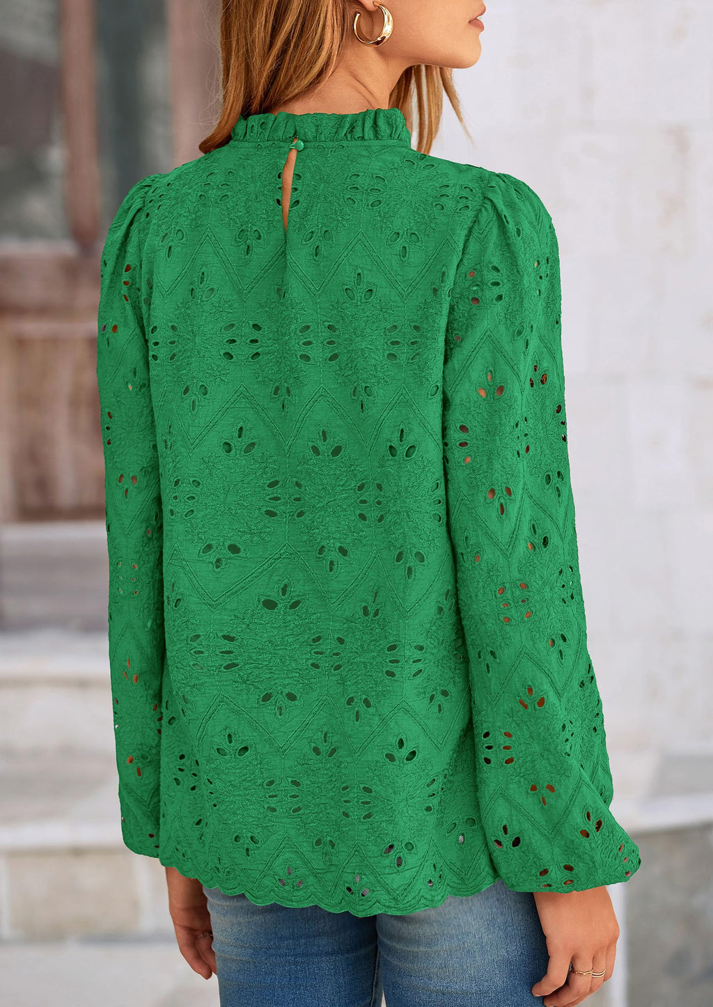 Womens Tops Dressy Casual Spring Long Sleeve Shirts Embroidered Eyelet Blouses Going Out Outfits