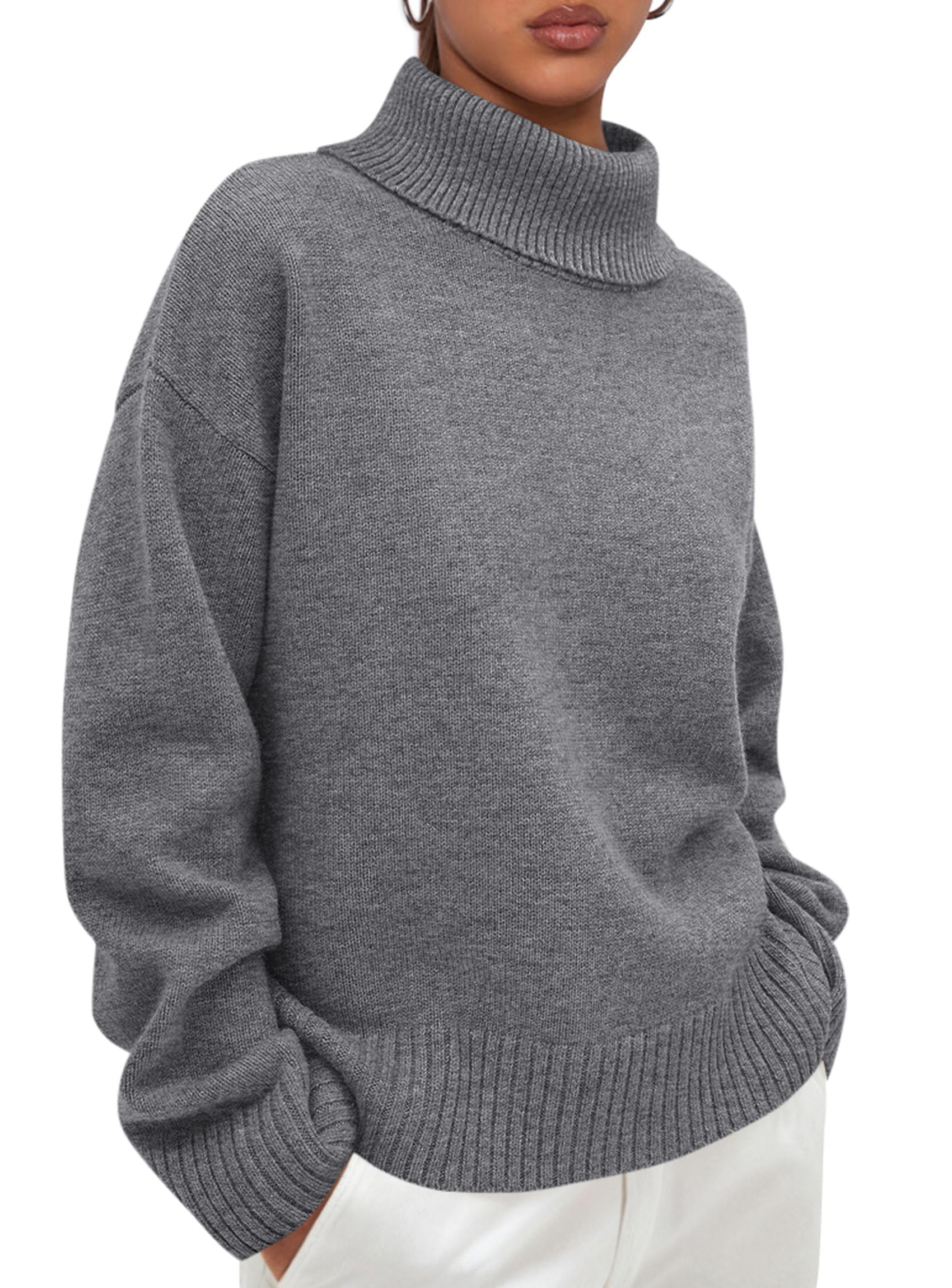 Womens Turtleneck Long Sleeve Sweater Fall Trendy Loose Fit Casual Tops Chunky Knit Pullover Sweaters