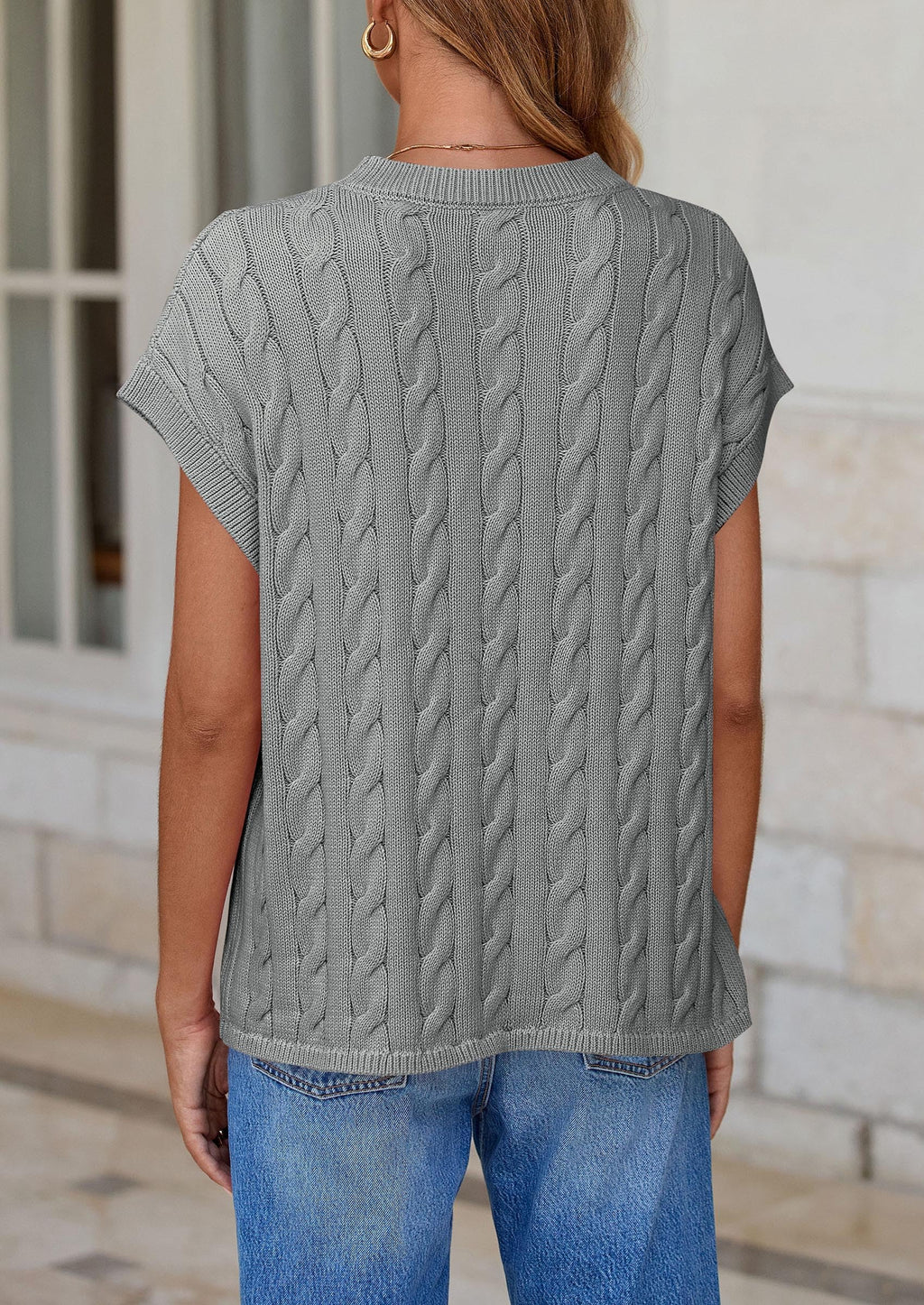 Women's Sweater Vest Summer Short Sleeve Tops Casual Crewneck Knit Oversized Pullover Trendy Spring Outfits