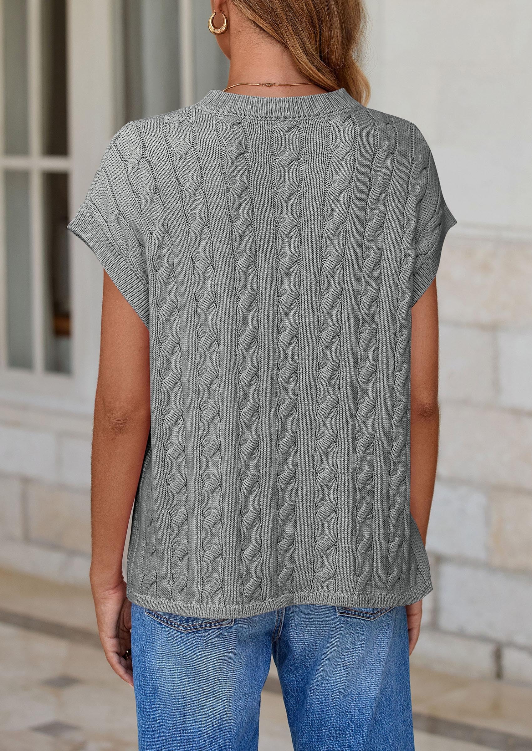 Women's Sweater Vest Summer Short Sleeve Tops Casual Crewneck Knit Oversized Pullover Trendy Spring Outfits