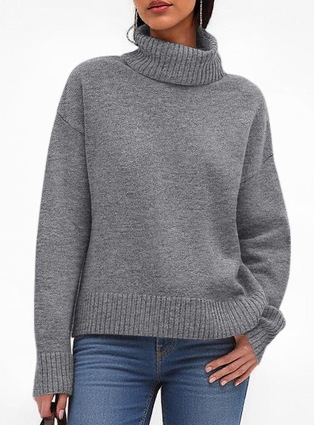 Womens Turtleneck Long Sleeve Sweater Fall Trendy Loose Fit Casual Tops Chunky Knit Pullover Sweaters