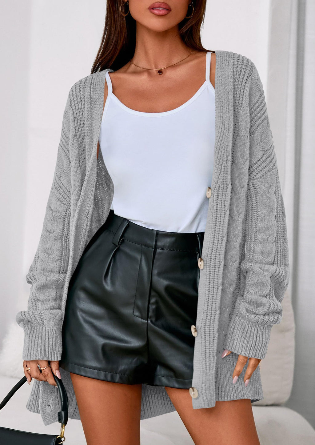 Women's Cable Knit Sweaters Fall Oversized Chunky Open Front Long Sleeve Cardigan Winter Coats