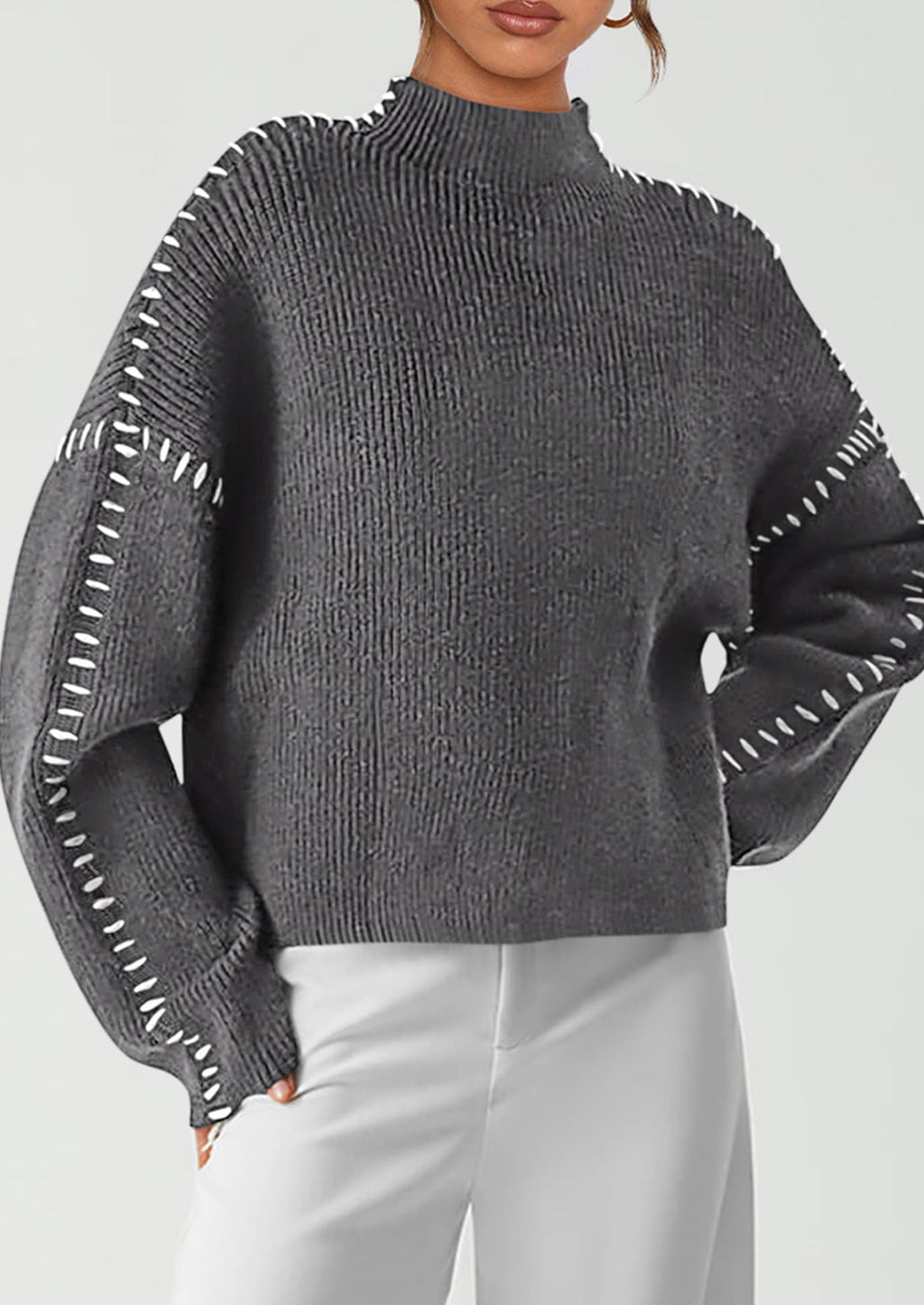 Women's Chunky Knit Sweaters Fall Long Sleeve Mock Neck Oversized Pullover Tops Winter Fashion Clothes