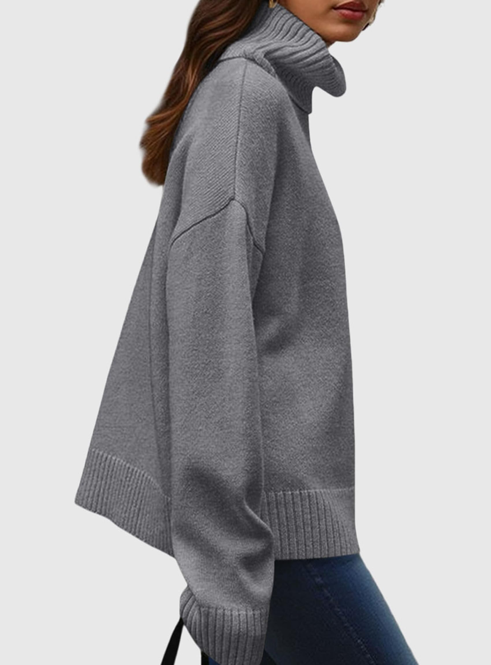 Womens Turtleneck Long Sleeve Sweater Fall Trendy Loose Fit Casual Tops Chunky Knit Pullover Sweaters