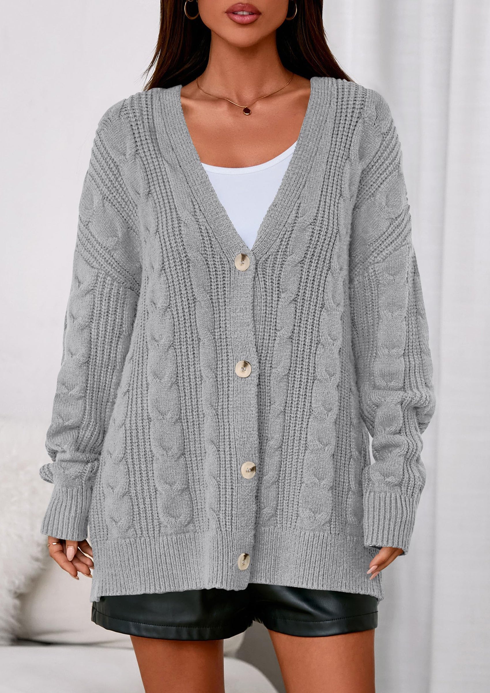 Women's Cable Knit Sweaters Fall Oversized Chunky Open Front Long Sleeve Cardigan Winter Coats