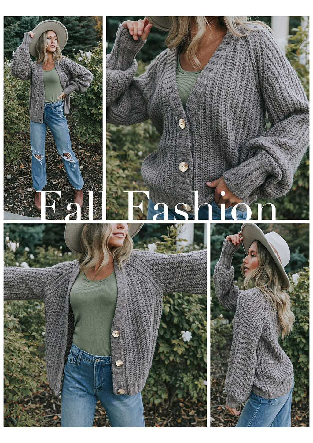 Women's Chunky Knit Open Front Sweater Long Sleeve Button Loose Short Cardigan Outerwear Coats