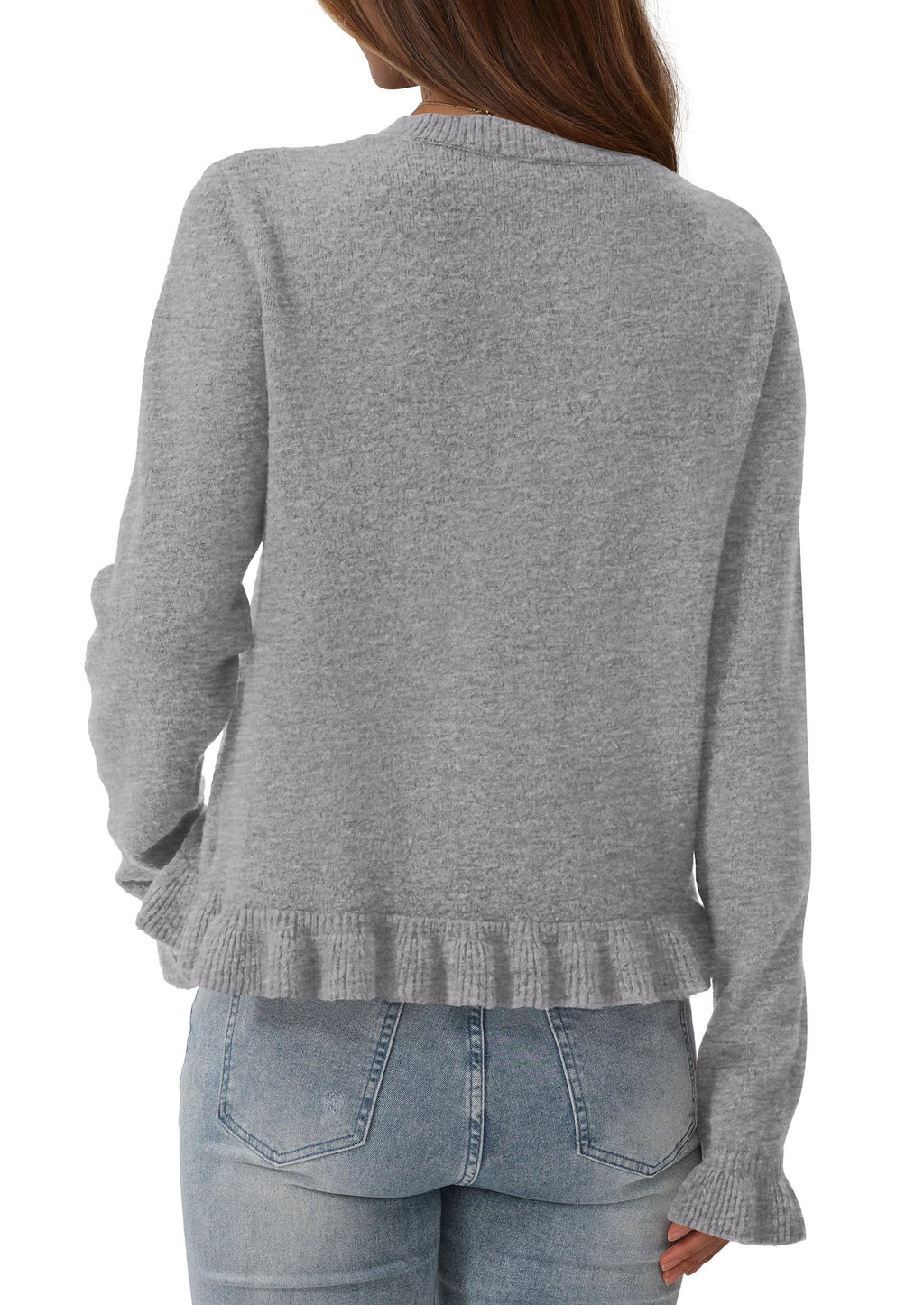 Womens Fall Button Down Cardigans Chunky Knit Ruffle Open Front Cropped Cardigan Sweaters Soft Long Sleeve Tops