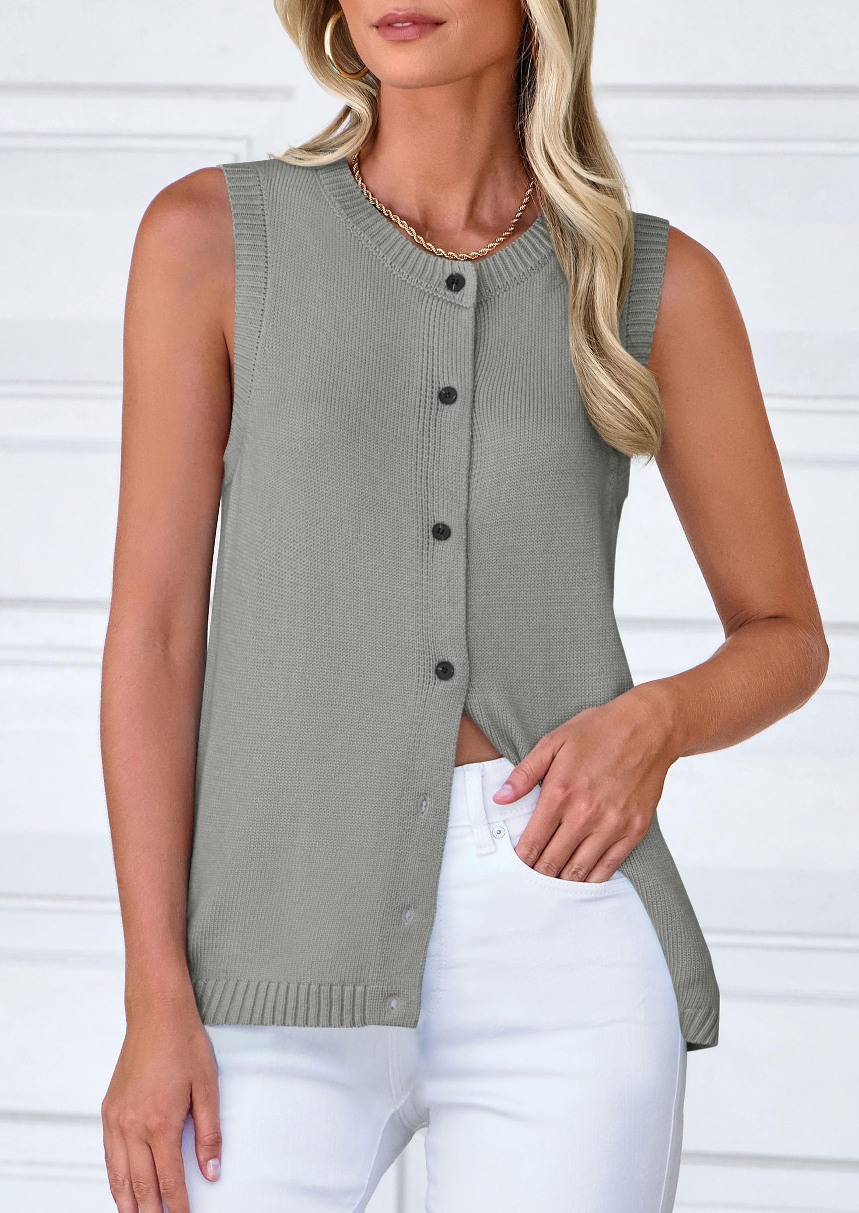 Sweater Vest Women Spring Summer Casual Lightweight Knit Sleeveless Button Down Tank Tops Trendy Clothes