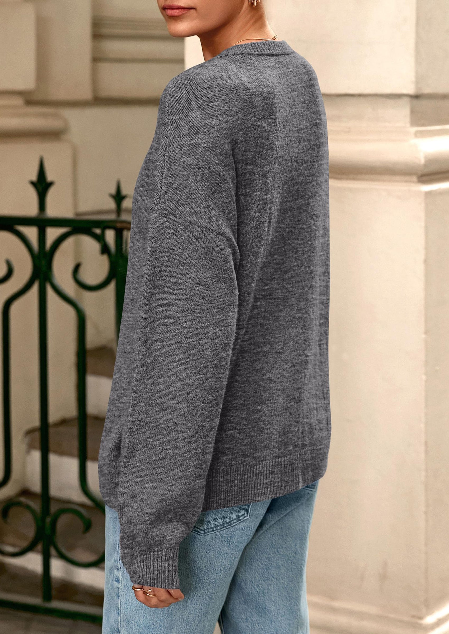 Fall Long Sleeve Cardigans for Women Trendy Open Front Winter Button Down Crewneck Soft Knit Sweater Jacket