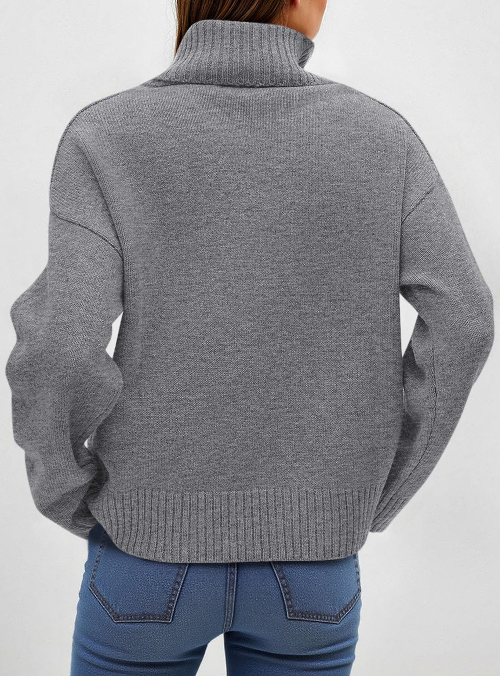 Womens Turtleneck Long Sleeve Sweater Fall Trendy Loose Fit Casual Tops Chunky Knit Pullover Sweaters