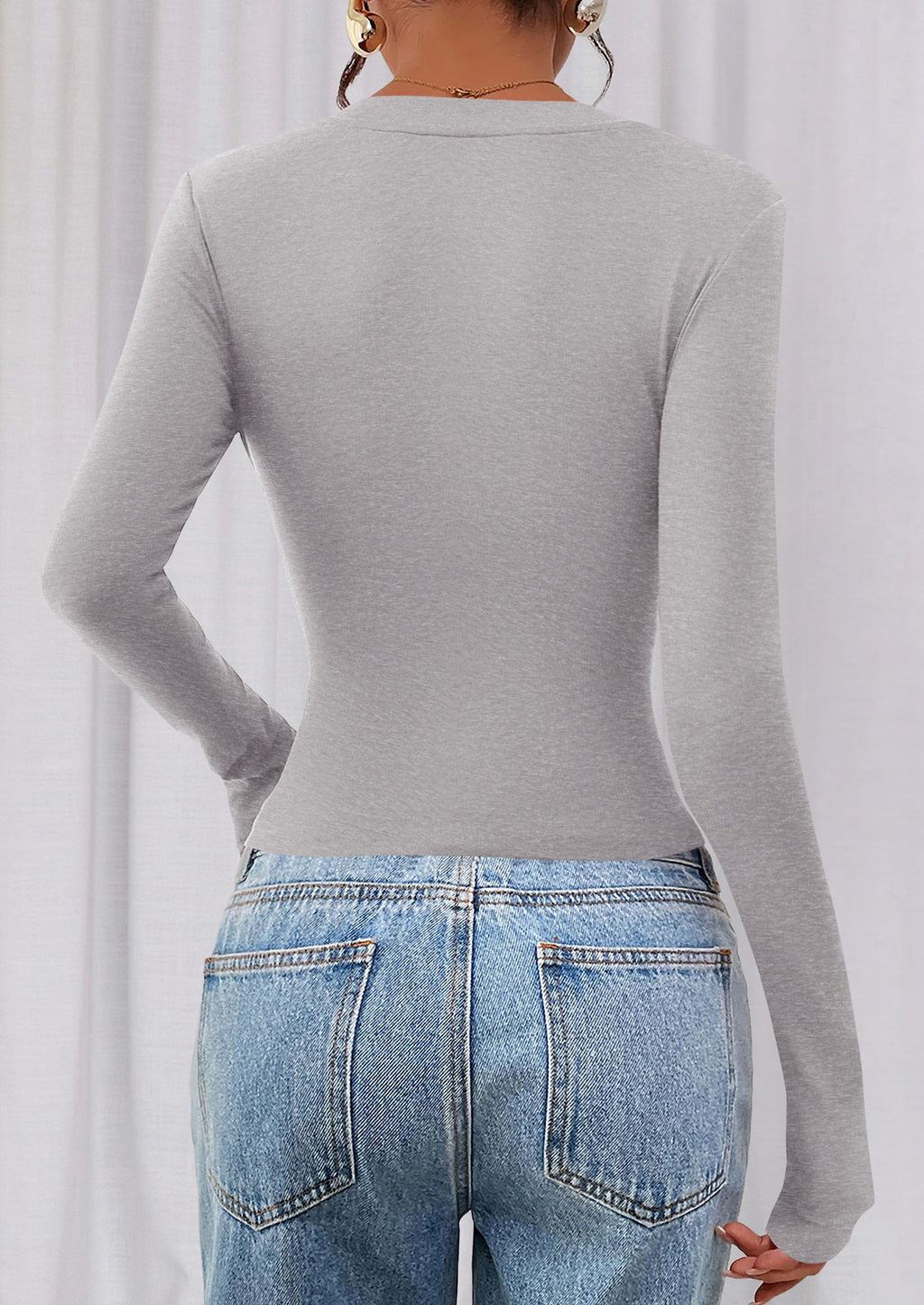 Womens Long Sleeve T Shirts Fall Trendy Deep V Neck Slim Fit Basic Crop Tops Casual Going Out Top