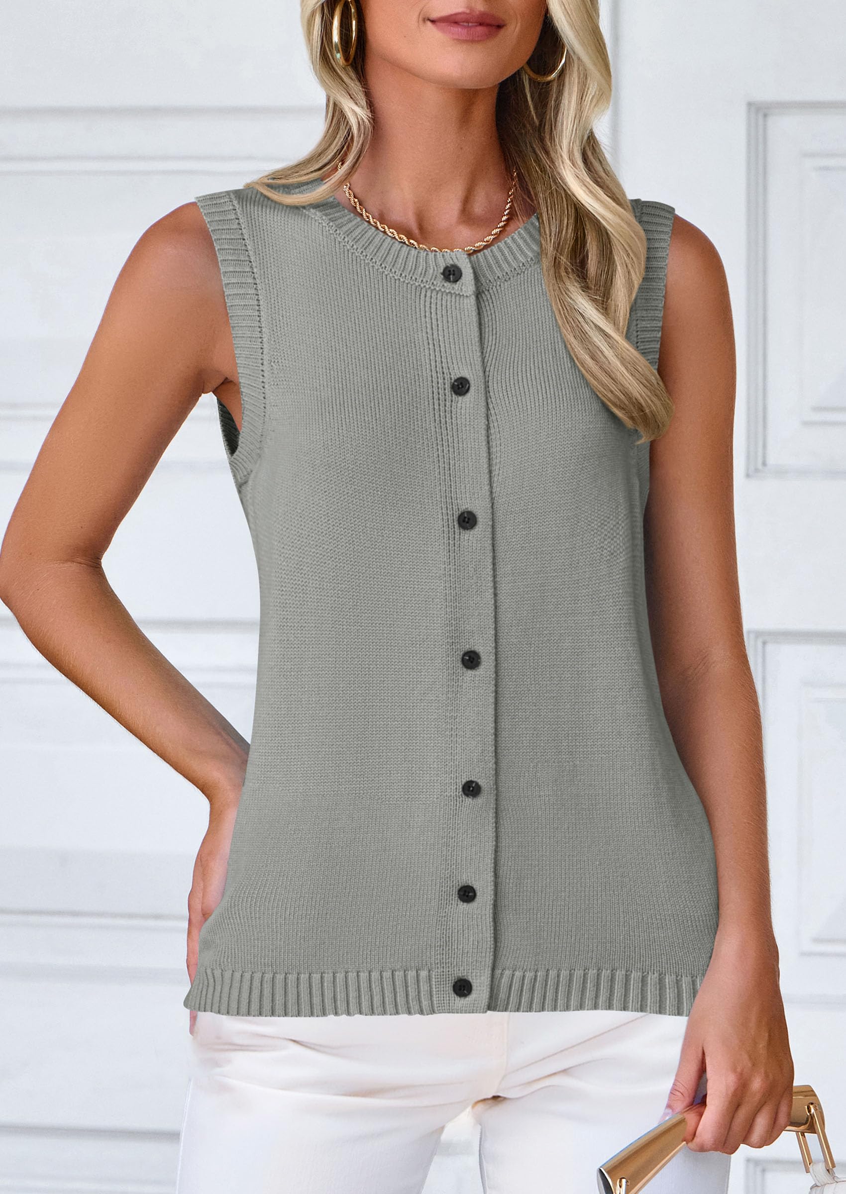 Sweater Vest Women Spring Summer Casual Lightweight Knit Sleeveless Button Down Tank Tops Trendy Clothes