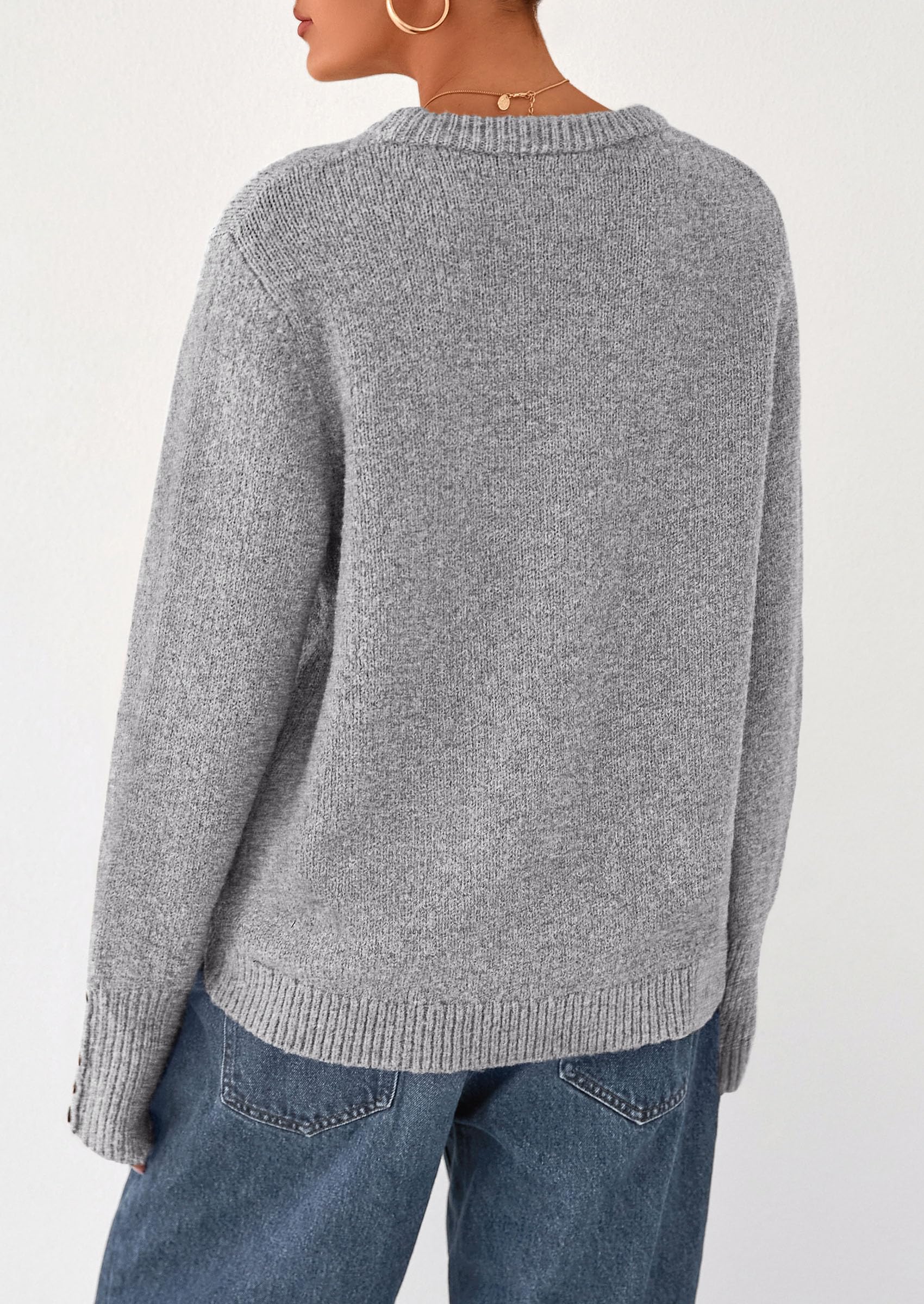 Womens Sweaters Fall Fashion Casual Crewneck Pullover Button Long Sleeve Cute Knit Tops Winter Clothes