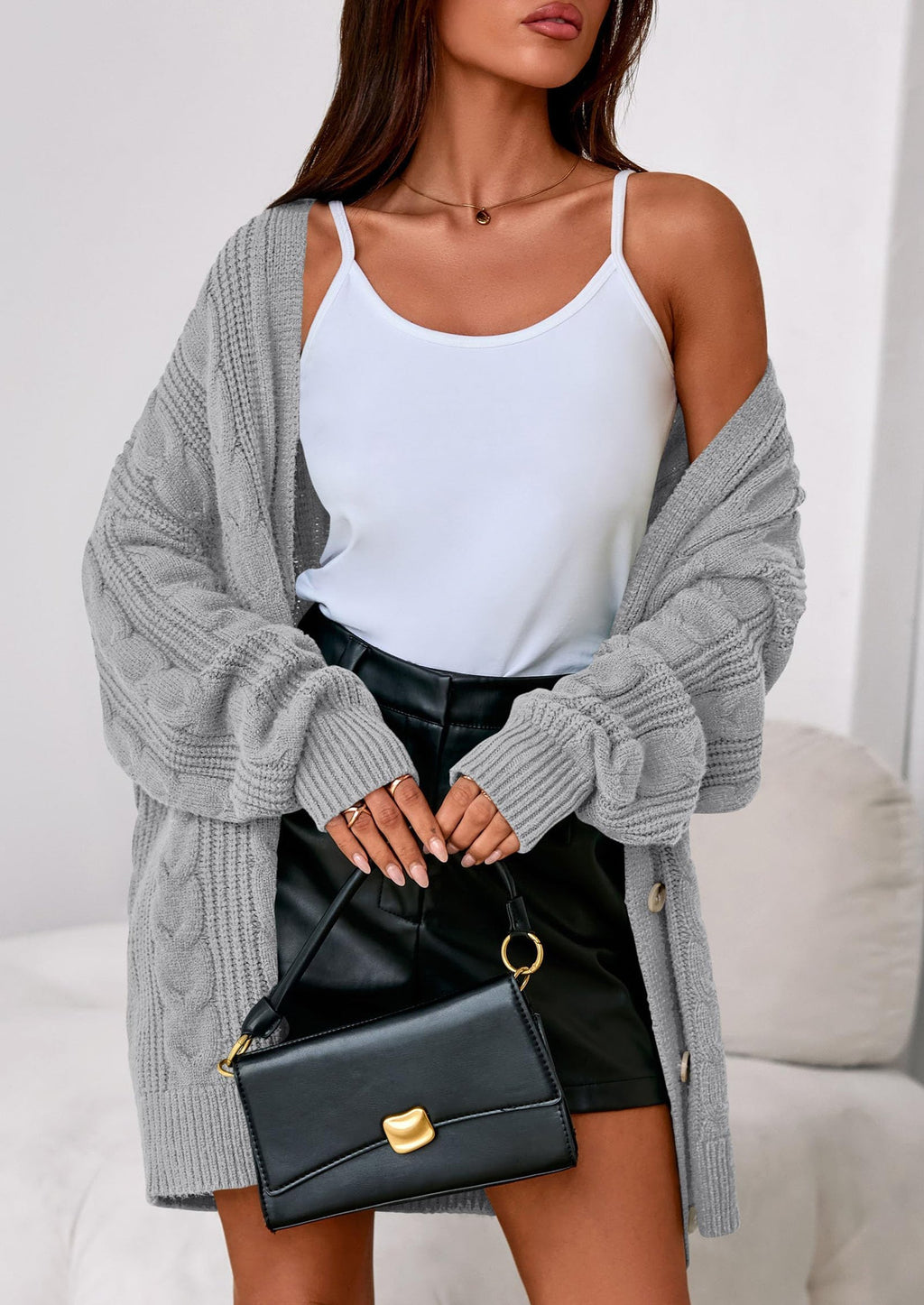 Women's Cable Knit Sweaters Fall Oversized Chunky Open Front Long Sleeve Cardigan Winter Coats