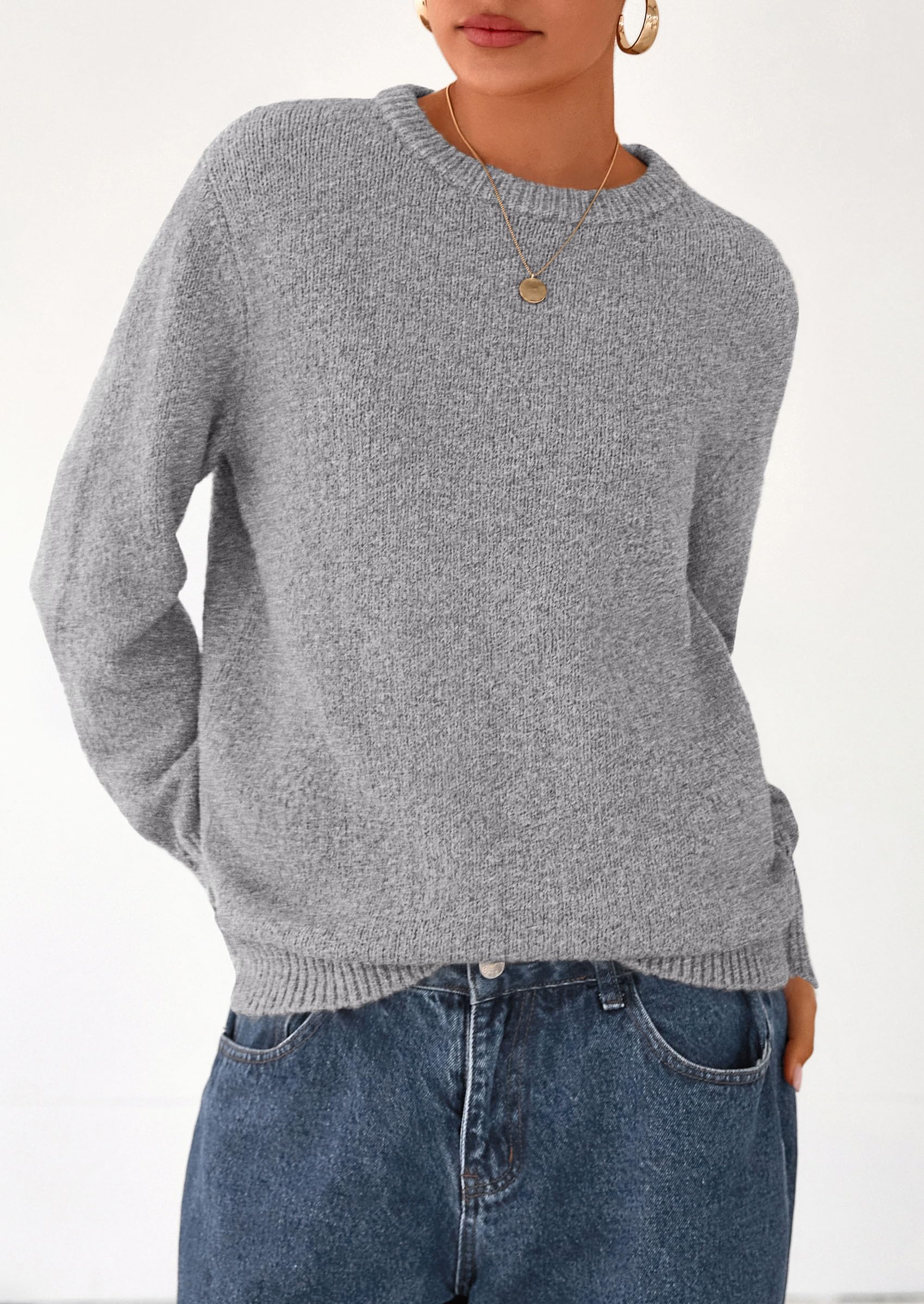 Womens Sweaters Fall Fashion Casual Crewneck Pullover Button Long Sleeve Cute Knit Tops Winter Clothes