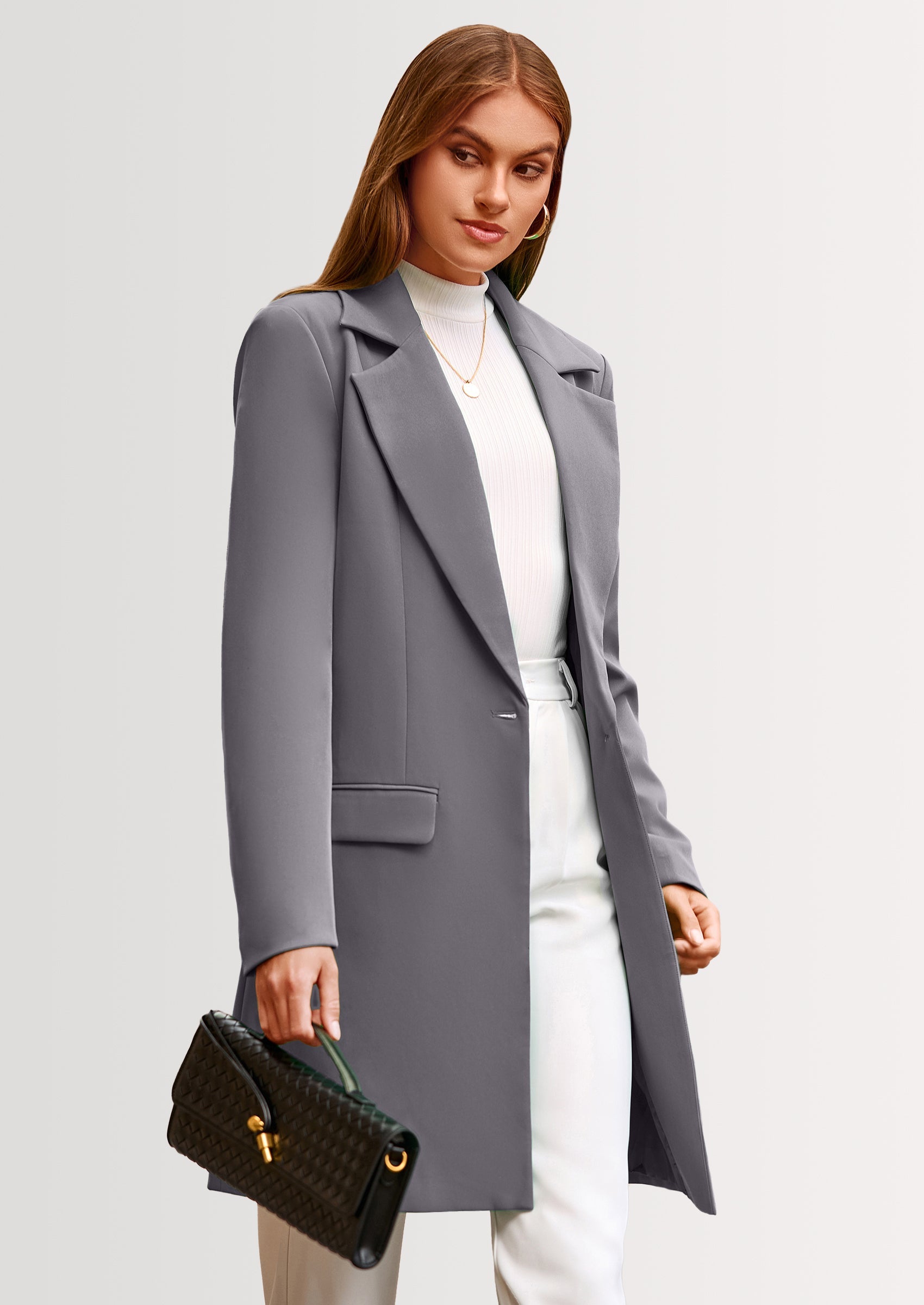 Women's Spring Fall Long Blazer Jackets Long Sleeve Lapel Pockets Loose Fit Work Casual Blazers Outerwear