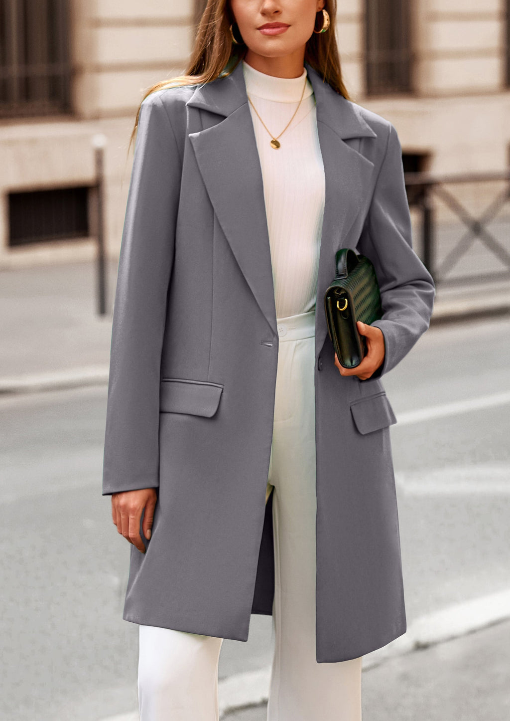 Women's Spring Fall Long Blazer Jackets Long Sleeve Lapel Pockets Loose Fit Work Casual Blazers Outerwear