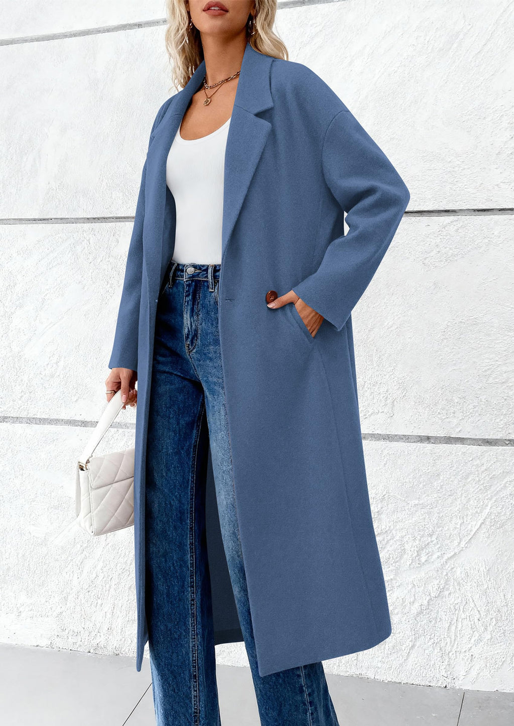 Womens Winter Coats Trendy Long Sleeve Notch Lapel Button Long Jackets Casual Oversized Vacation Outfits