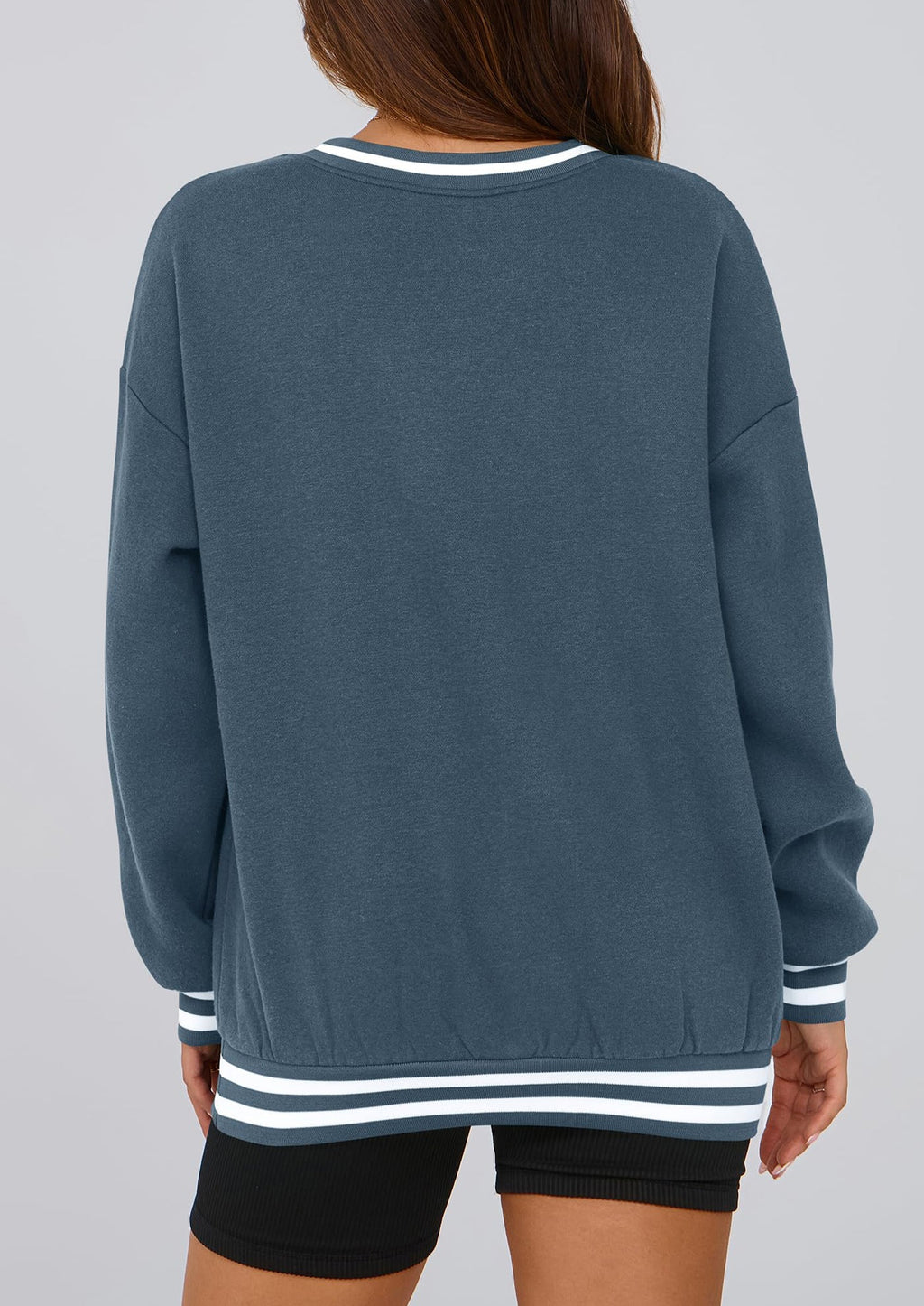 Women's Oversized Sweatshirts Casual Long Sleeve Stripes Knit V Neck Pullover Top Fall Teens Preppy Clothes