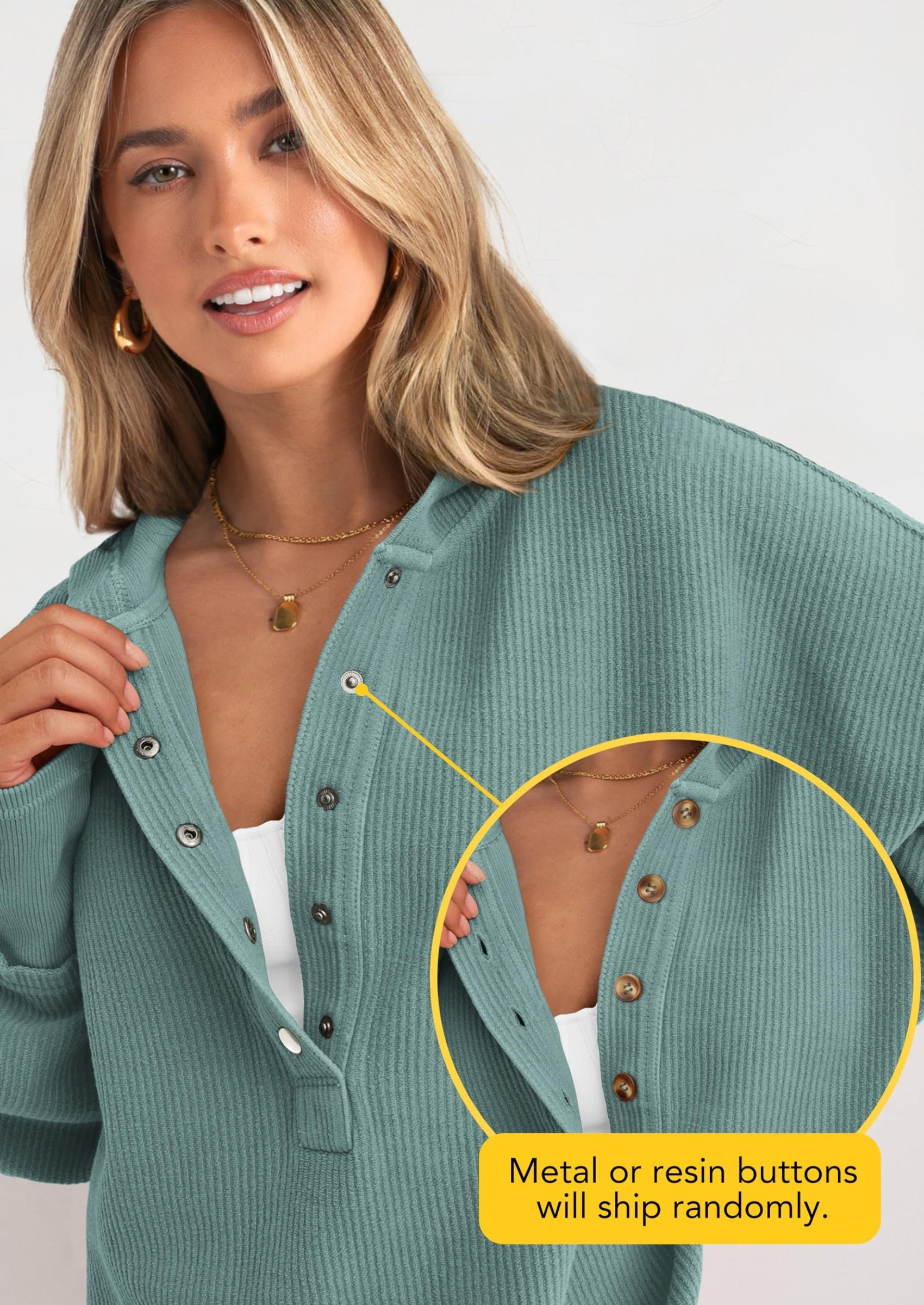 Womens Fashion Oversized Long Sleeve Hoodie Button Down V Neck Sweatshirt Side Slit Casual Pullover Tops