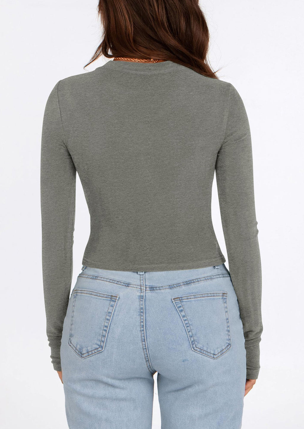 Women's Long Sleeve Crop Tops Y2K Spring Fall Fashion Clothes Basic Slim Fit Tee Shirts Blouse