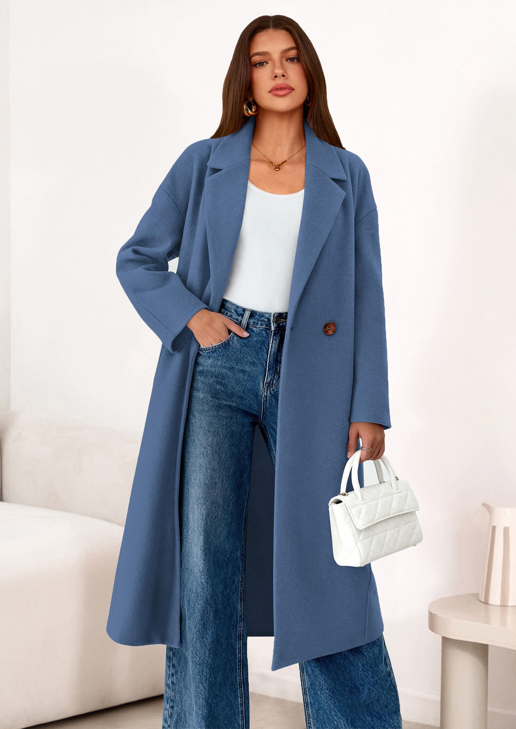 Womens Winter Coats Trendy Long Sleeve Notch Lapel Button Long Jackets Casual Oversized Vacation Outfits