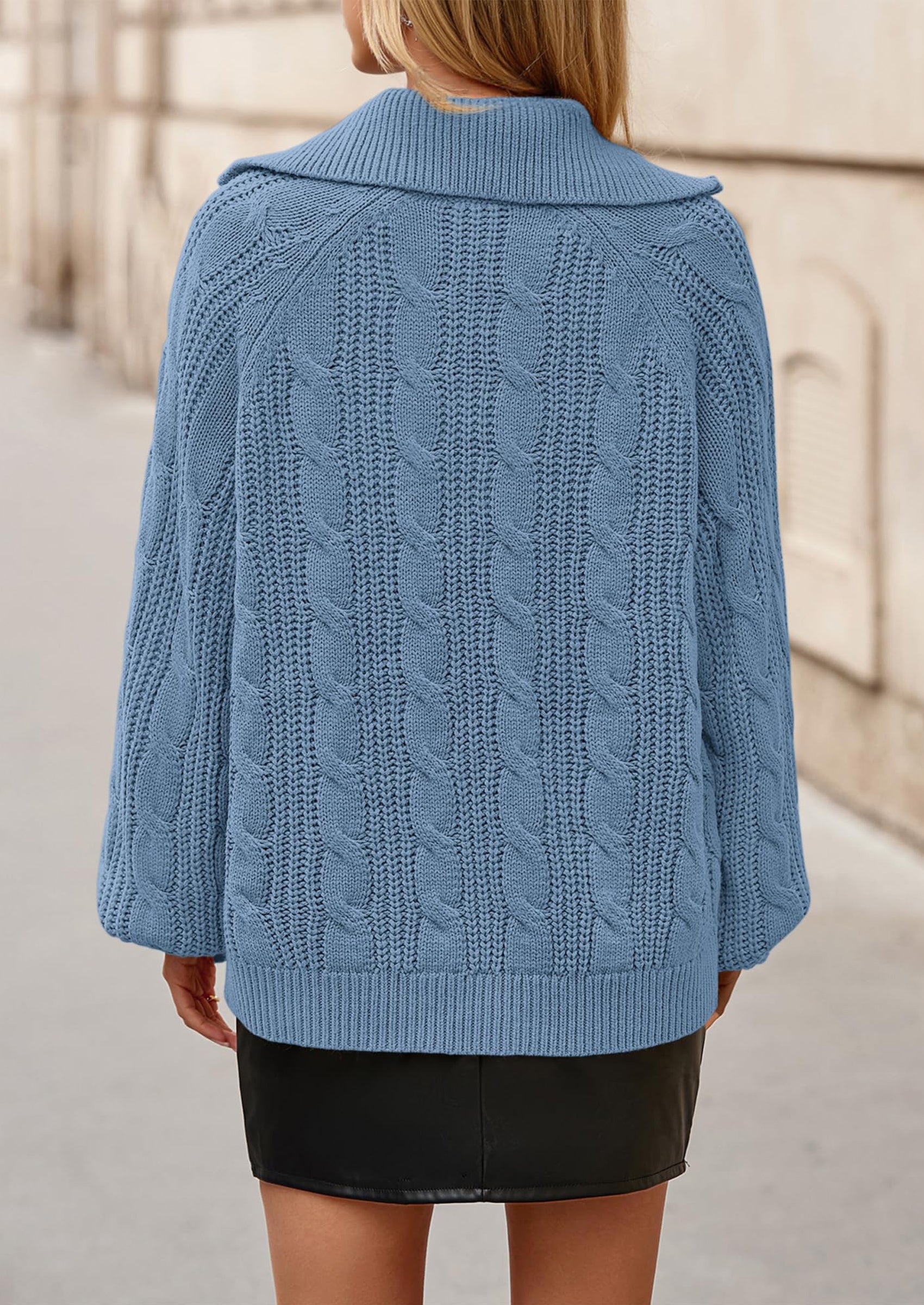 Sweaters for Women Fall Fashion Loose Quarter Zip Pullover Collared Long Sleeve Cable Knit Winter Clothes