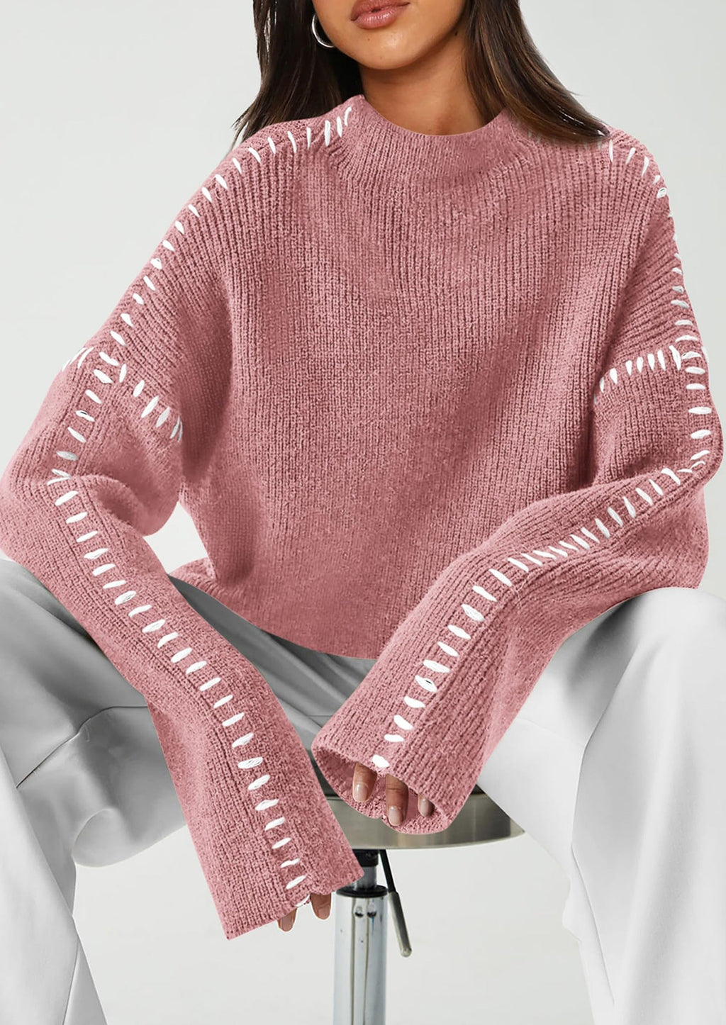 Women's Chunky Knit Sweaters Fall Long Sleeve Mock Neck Oversized Pullover Tops Winter Fashion Clothes
