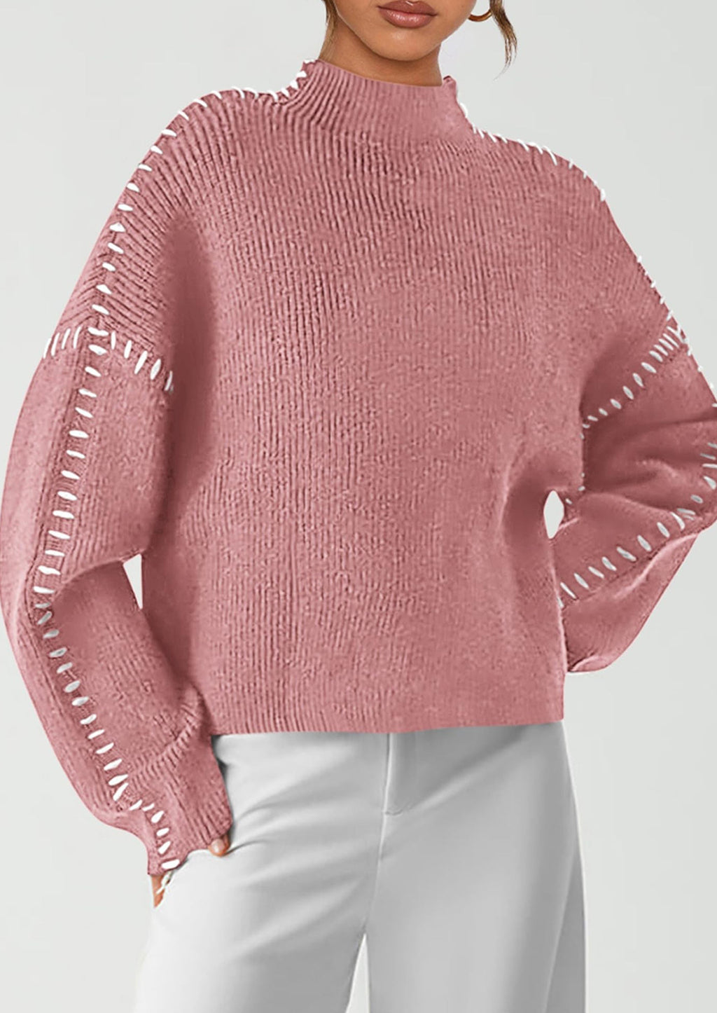 Women's Chunky Knit Sweaters Fall Long Sleeve Mock Neck Oversized Pullover Tops Winter Fashion Clothes