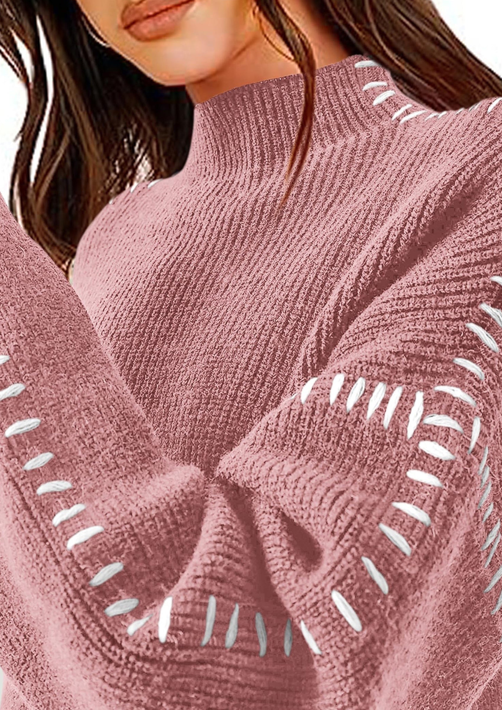 Women's Chunky Knit Sweaters Fall Long Sleeve Mock Neck Oversized Pullover Tops Winter Fashion Clothes