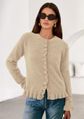 Womens Fall Button Down Cardigans Chunky Knit Ruffle Open Front Cropped Cardigan Sweaters Soft Long Sleeve Tops