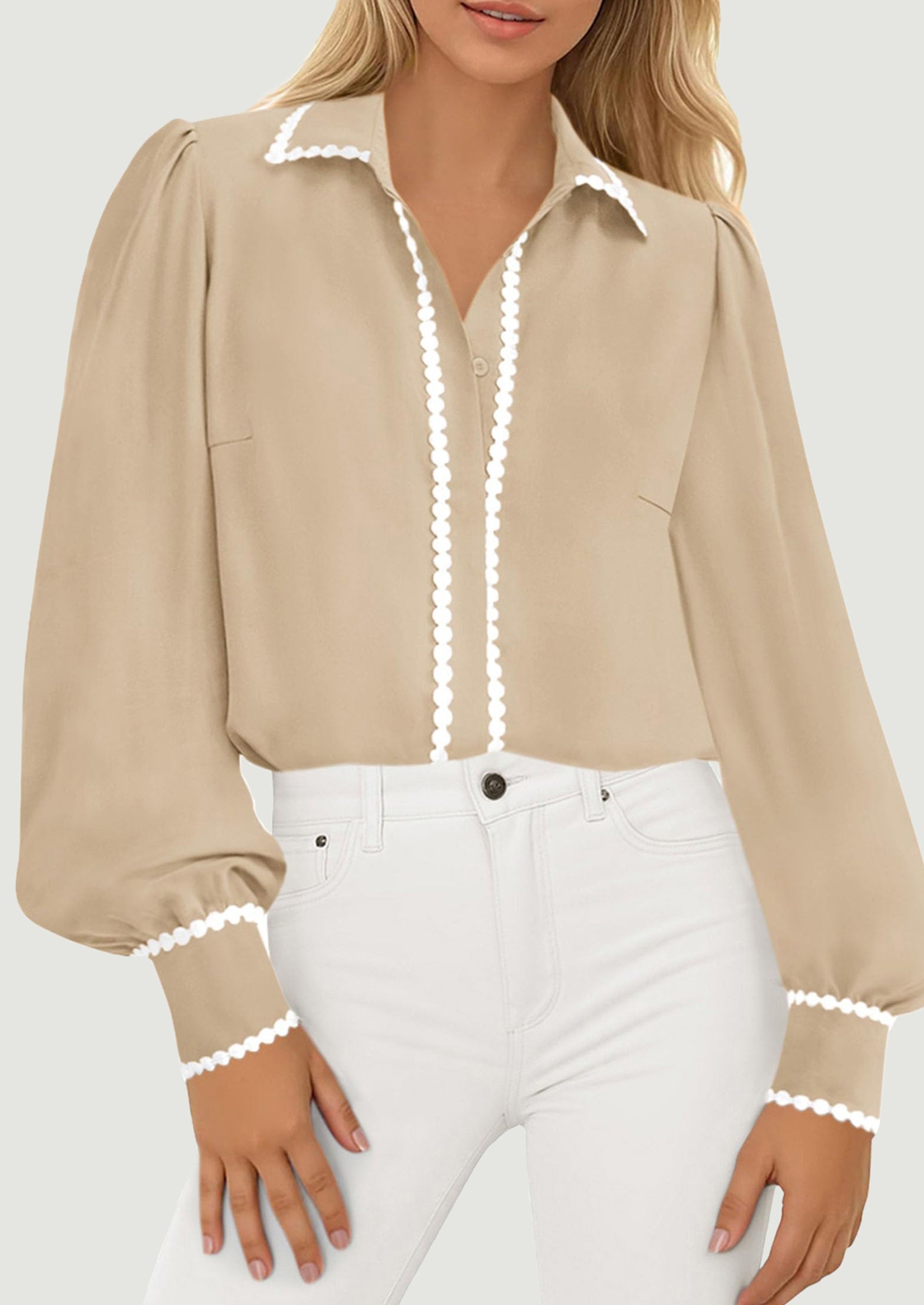 Womens Long Sleeve Button Down Shirts Trendy V Neck Loose Fit Fall Tops Collared Dressy Casual Blouses