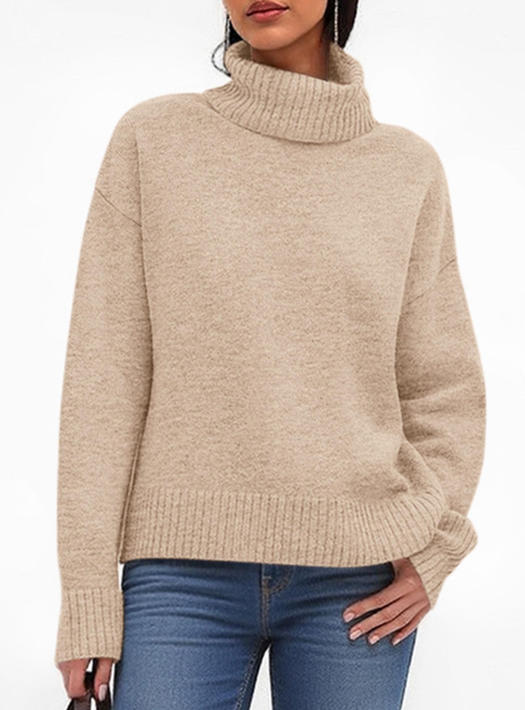 Womens Turtleneck Long Sleeve Sweater Fall Trendy Loose Fit Casual Tops Chunky Knit Pullover Sweaters