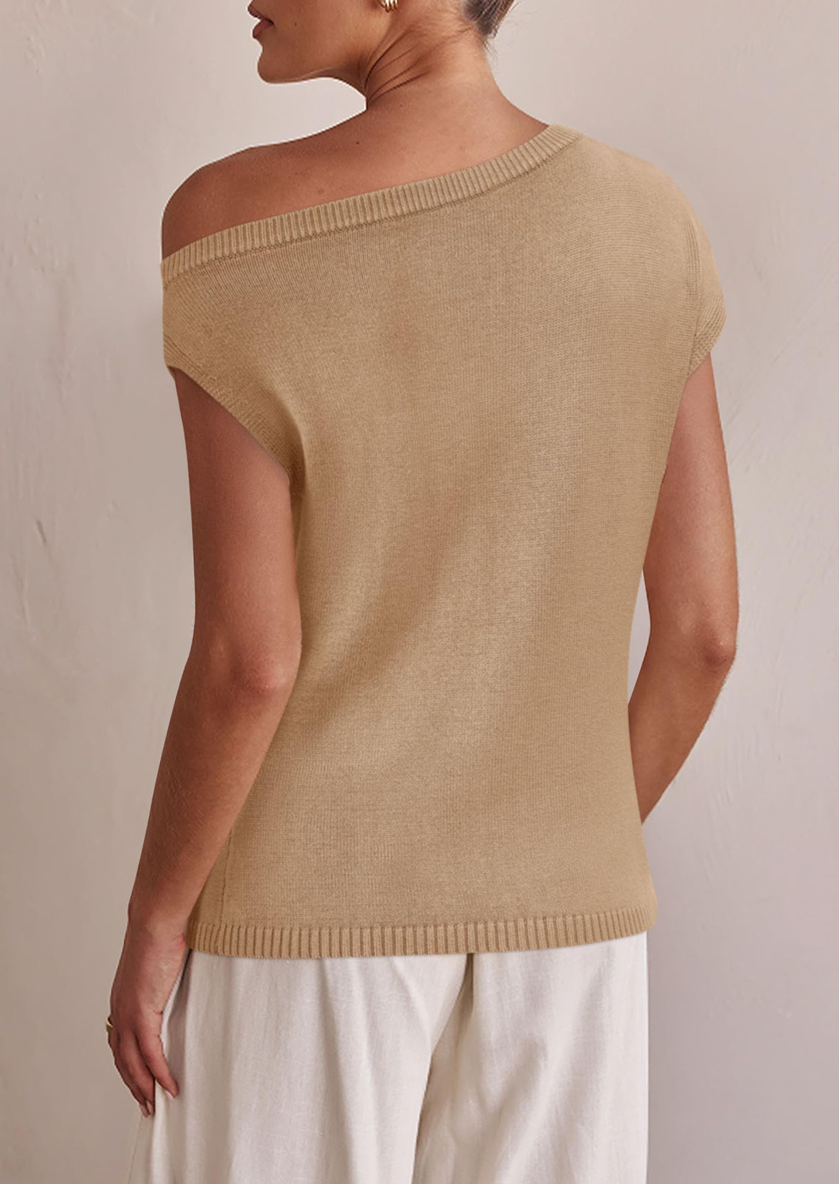 Womens Off The Shoulder Tops Summer Casual Short Sleeve Tunic T Shirts Lightweight Knit Sweaters