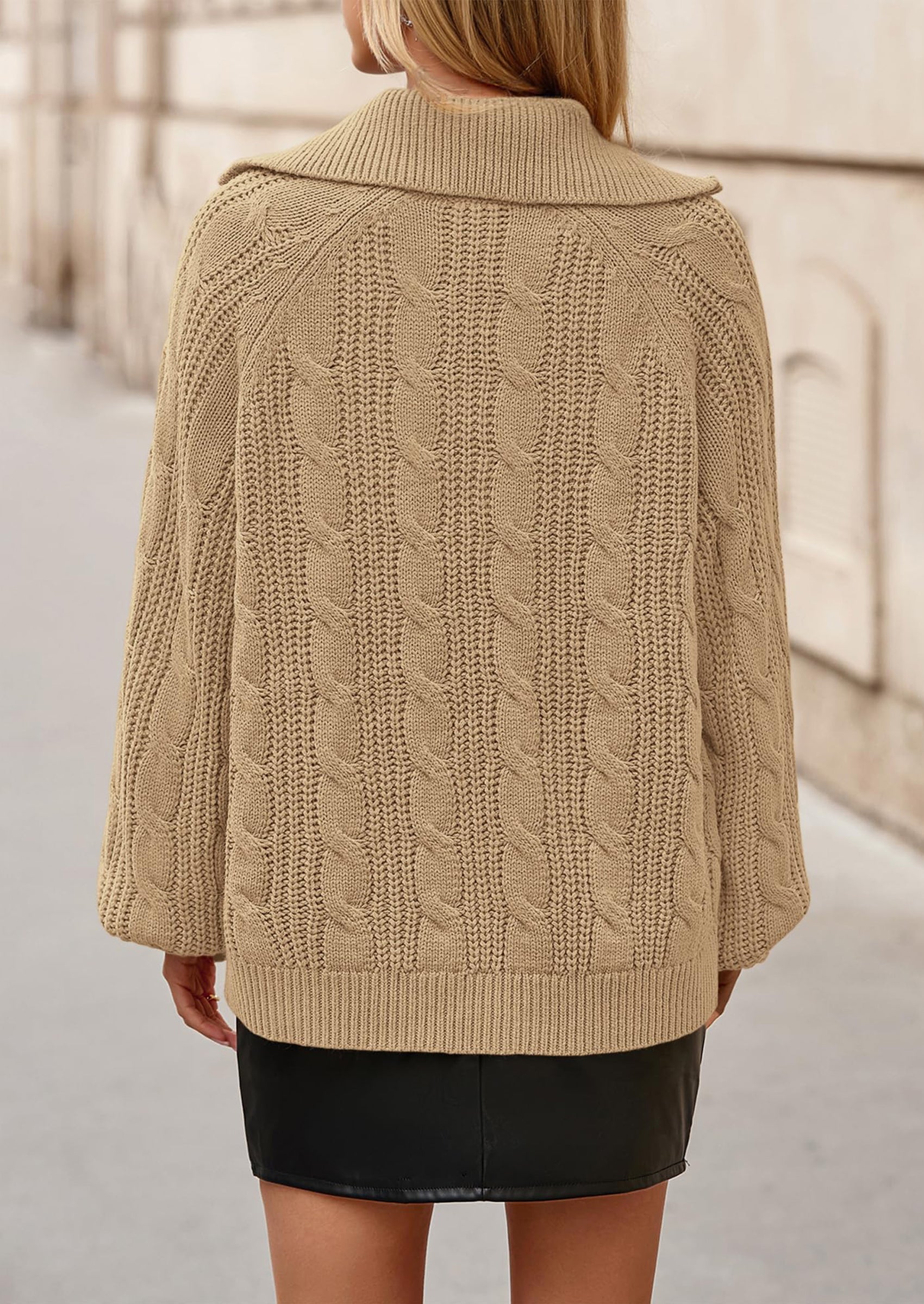 Sweaters for Women Fall Fashion Loose Quarter Zip Pullover Collared Long Sleeve Cable Knit Winter Clothes