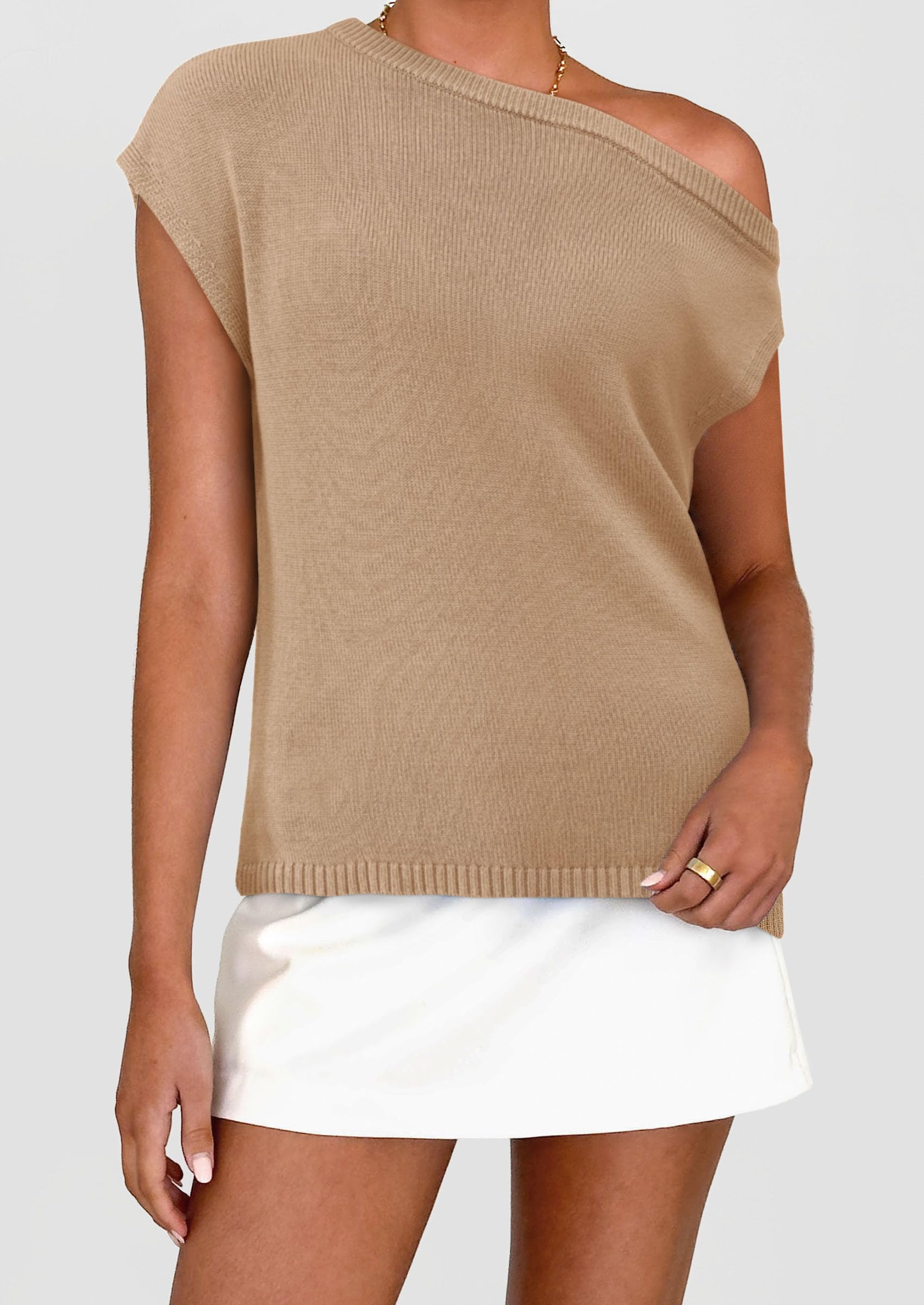 Womens Off The Shoulder Tops Summer Casual Short Sleeve Tunic T Shirts Lightweight Knit Sweaters