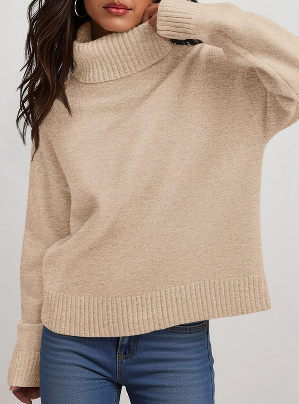 Womens Turtleneck Long Sleeve Sweater Fall Trendy Loose Fit Casual Tops Chunky Knit Pullover Sweaters