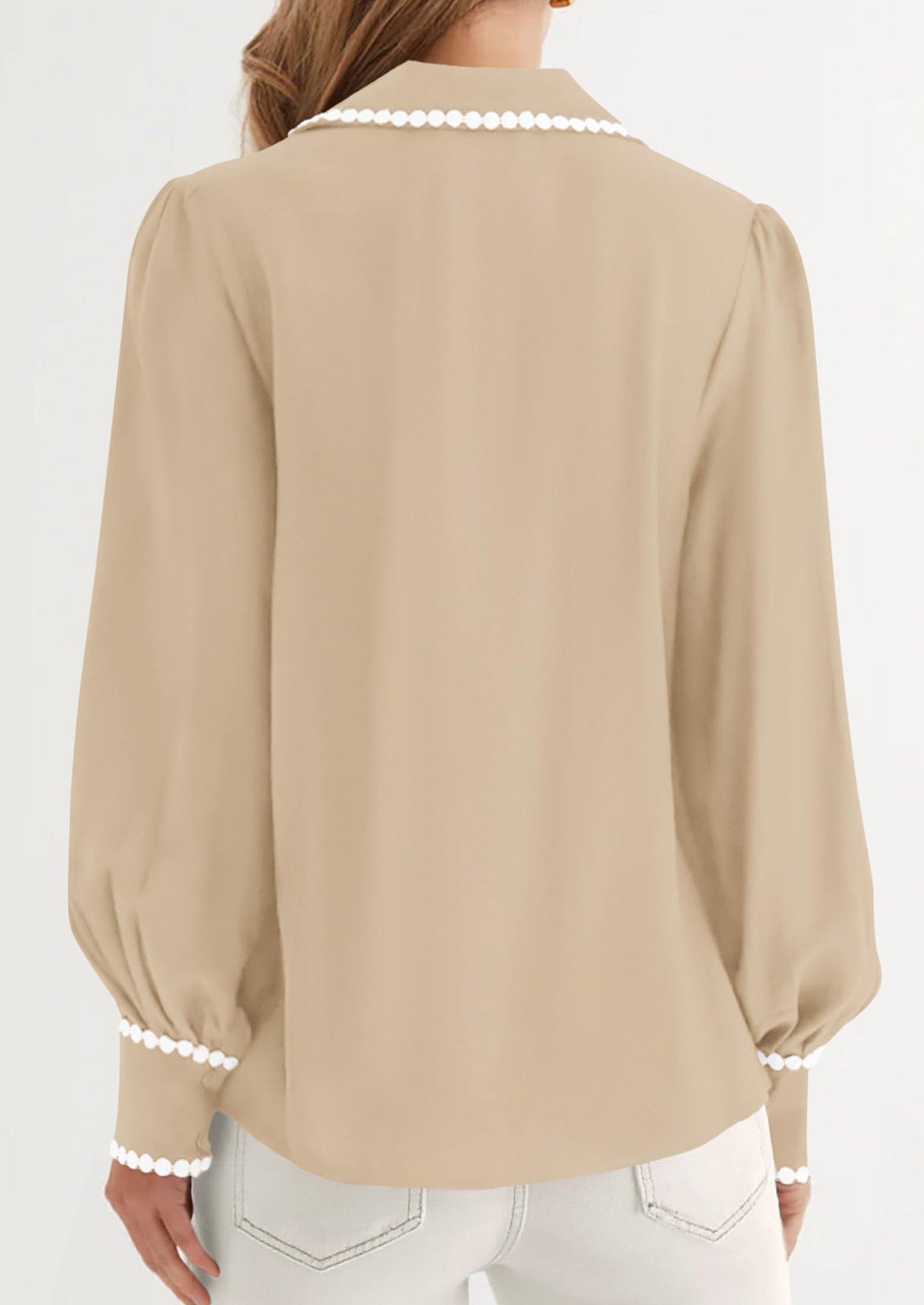 Womens Long Sleeve Button Down Shirts Trendy V Neck Loose Fit Fall Tops Collared Dressy Casual Blouses