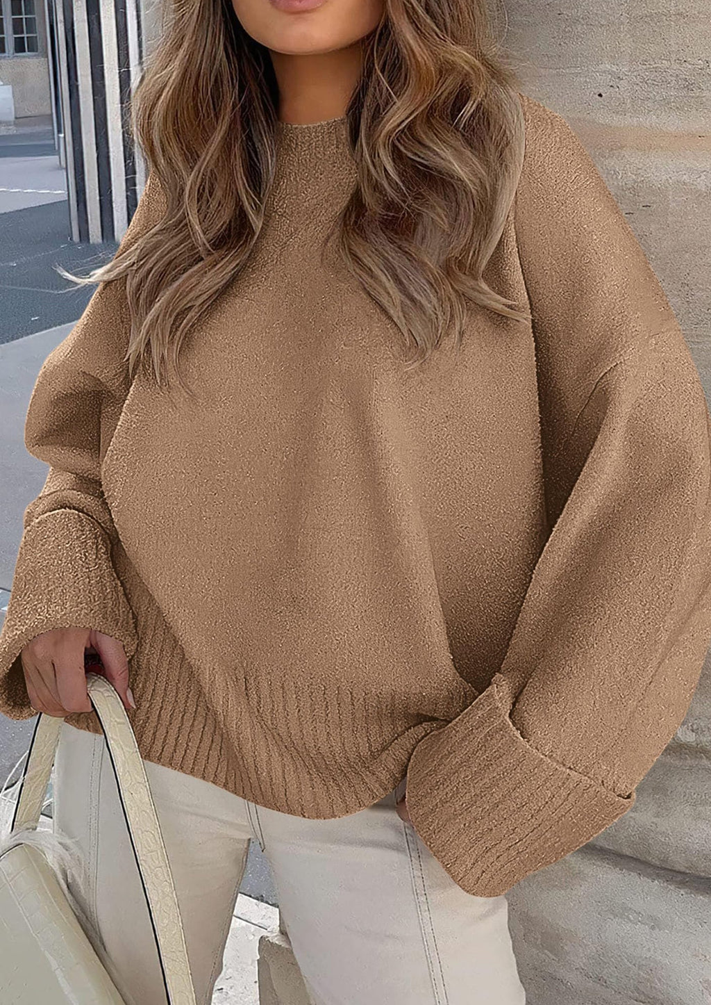 Women's Fall Oversized Sweaters Casual Crewneck Pullover Long Sleeve Fuzzy Chunky Knit Tops Blouse