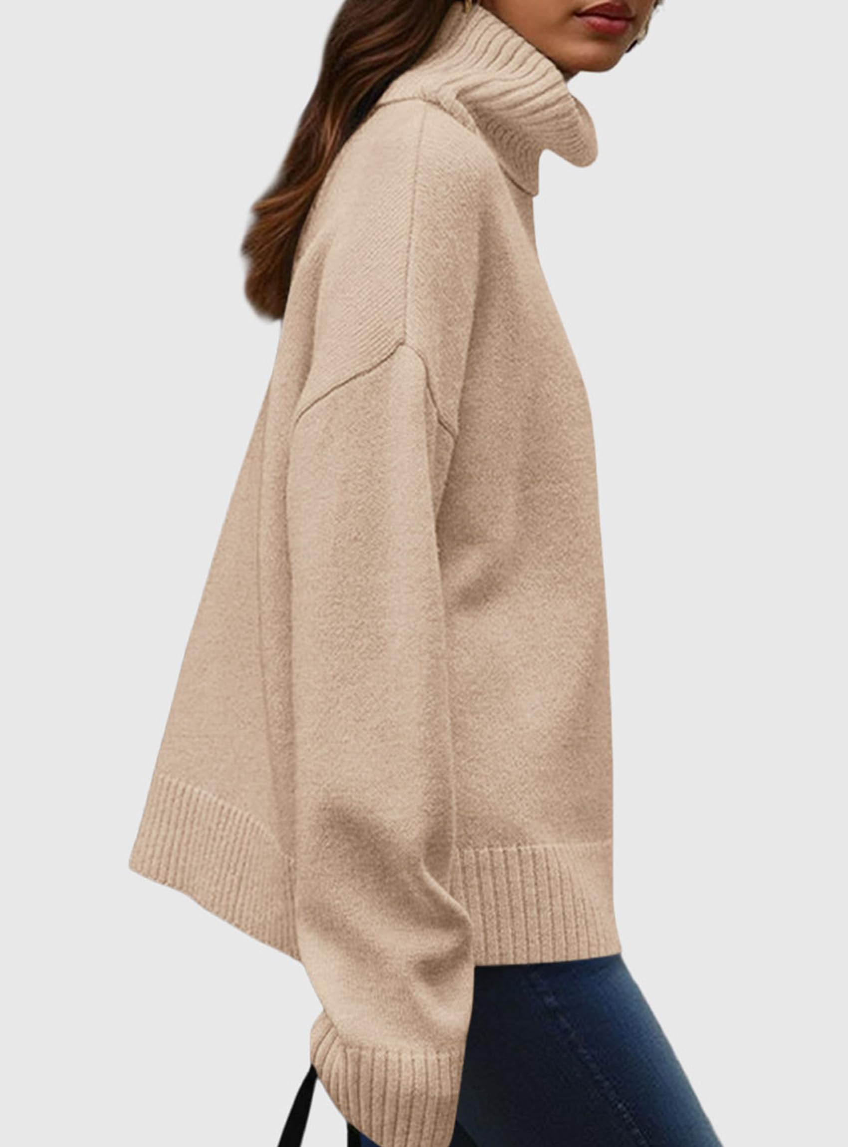 Womens Turtleneck Long Sleeve Sweater Fall Trendy Loose Fit Casual Tops Chunky Knit Pullover Sweaters