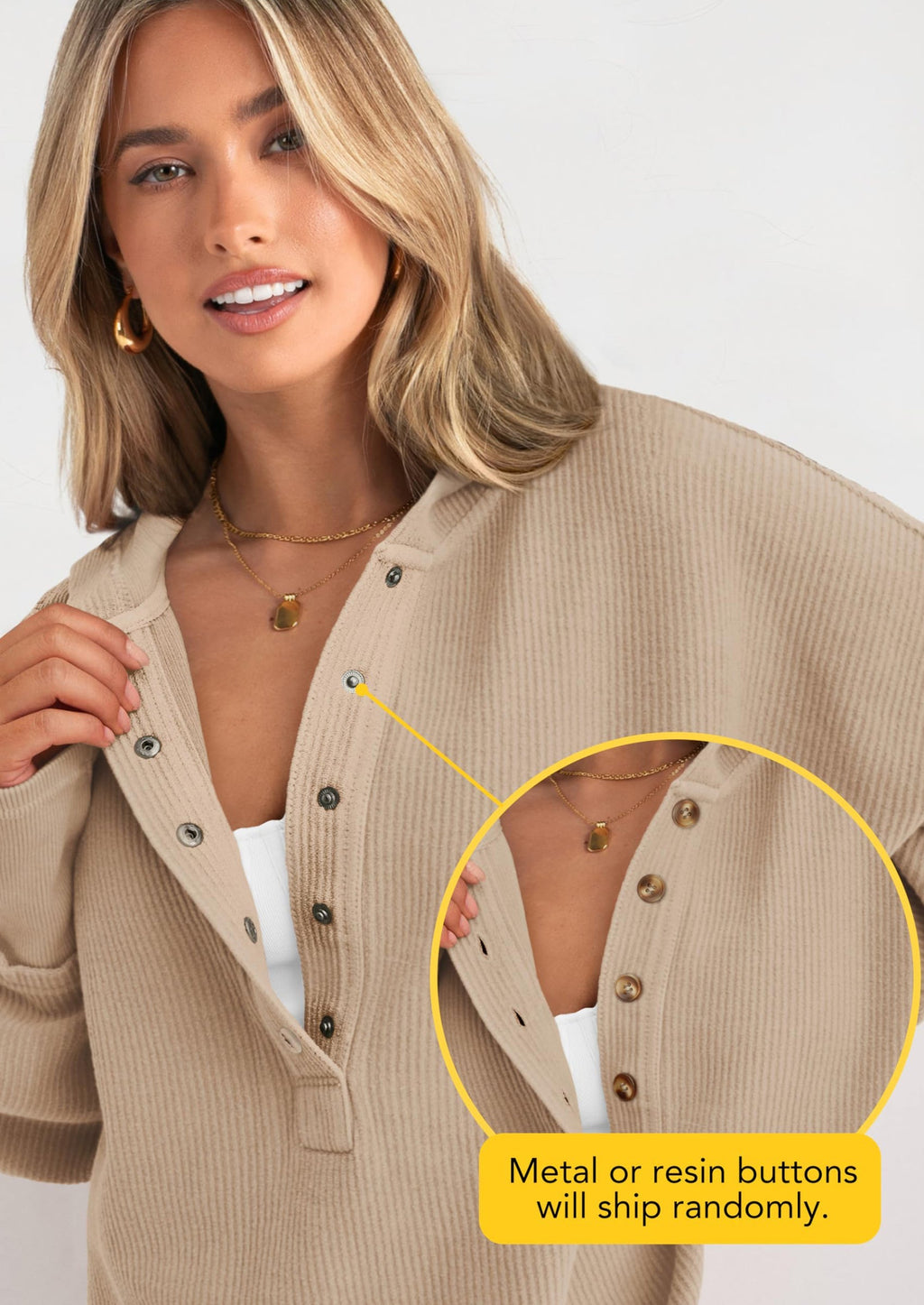 Womens Fashion Oversized Long Sleeve Hoodie Button Down V Neck Sweatshirt Side Slit Casual Pullover Tops