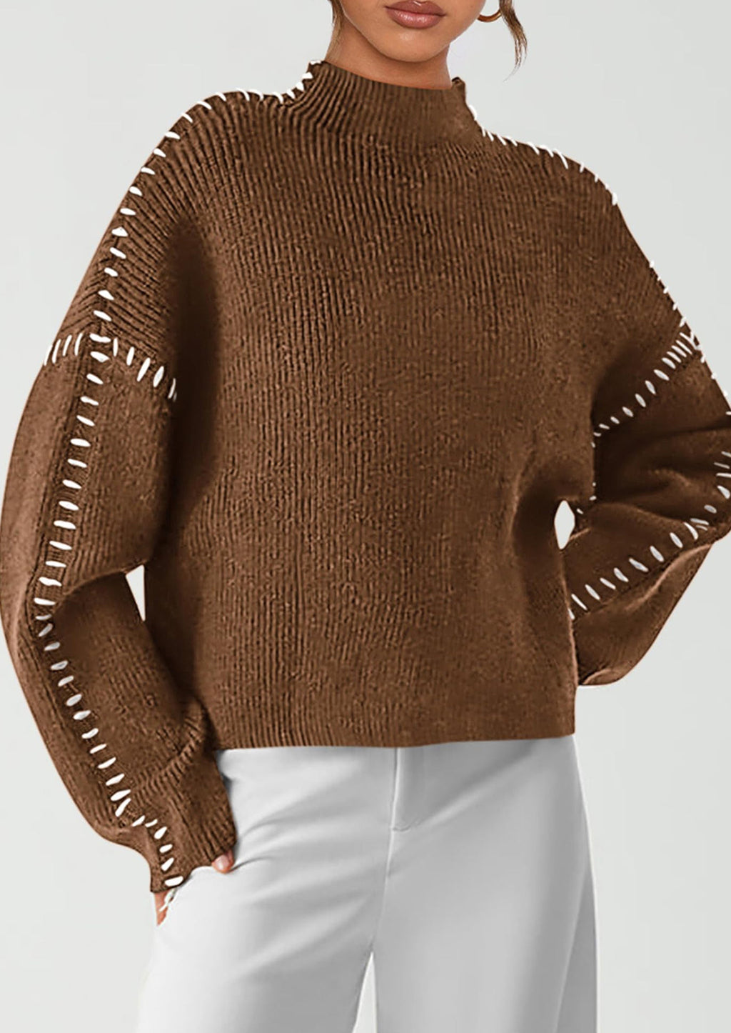 Women's Chunky Knit Sweaters Fall Long Sleeve Mock Neck Oversized Pullover Tops Winter Fashion Clothes