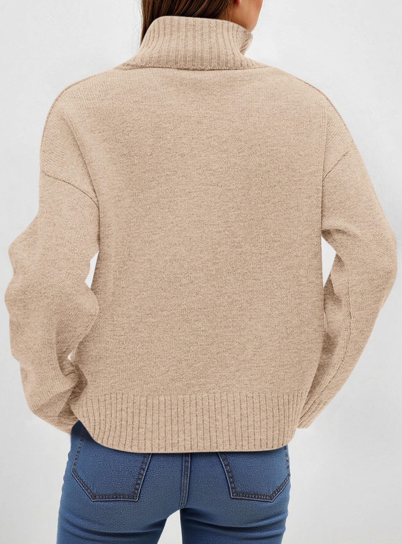 Womens Turtleneck Long Sleeve Sweater Fall Trendy Loose Fit Casual Tops Chunky Knit Pullover Sweaters