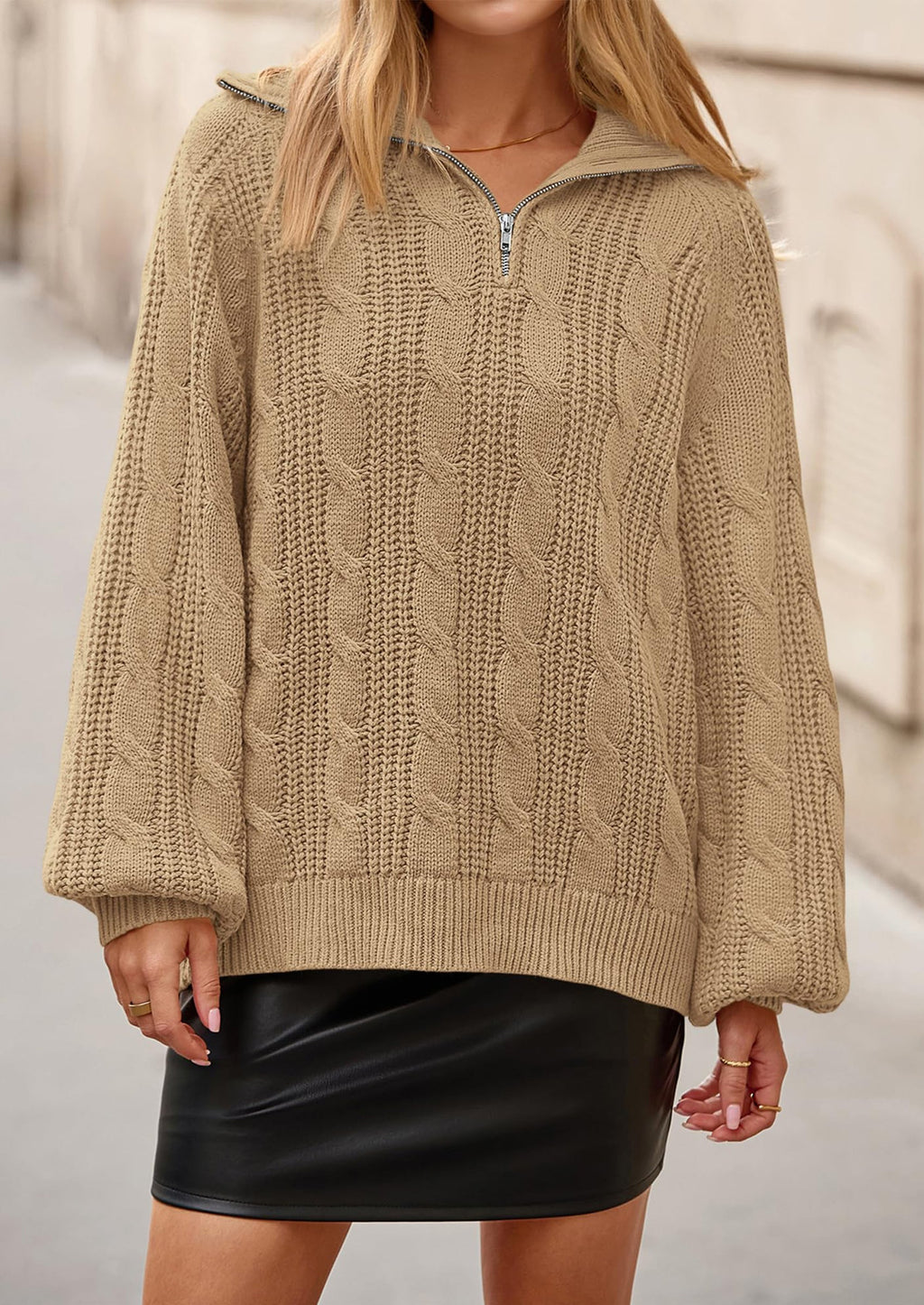 Sweaters for Women Fall Fashion Loose Quarter Zip Pullover Collared Long Sleeve Cable Knit Winter Clothes