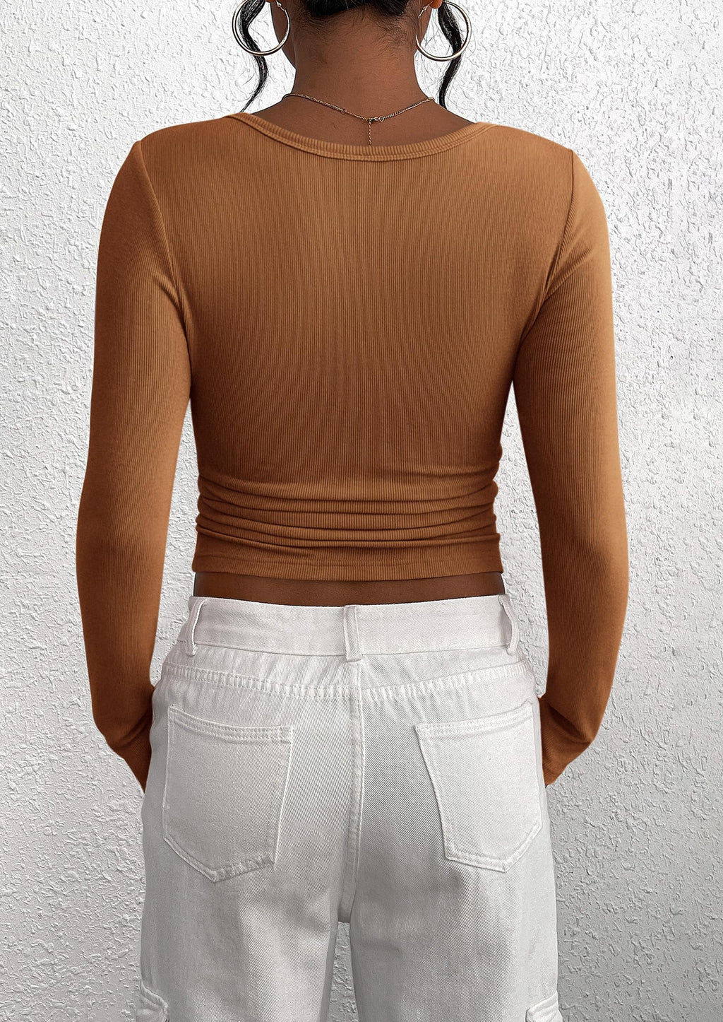 Women's Spring Fall Long Sleeve Henley T Shirts Button Ribbed Knit Slim Fit Casual Basic Tops Blouse