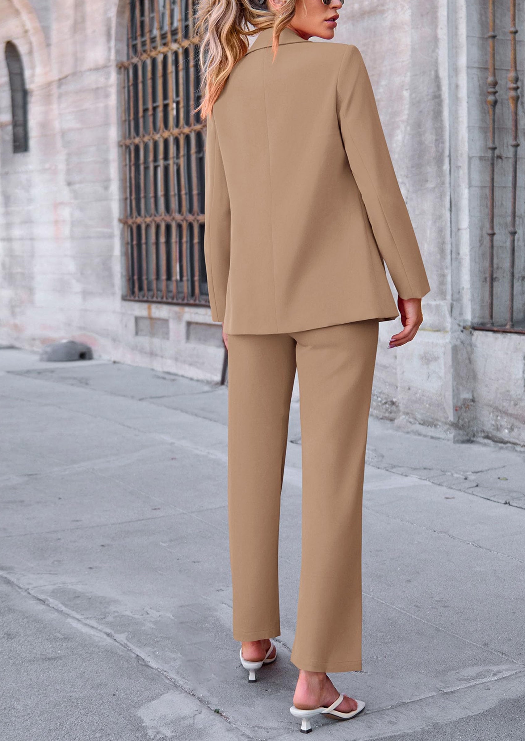 2 Piece Blazer Outfits Business Casual Oversized Jacket Wide Leg Work Pants Dressy Suit Set