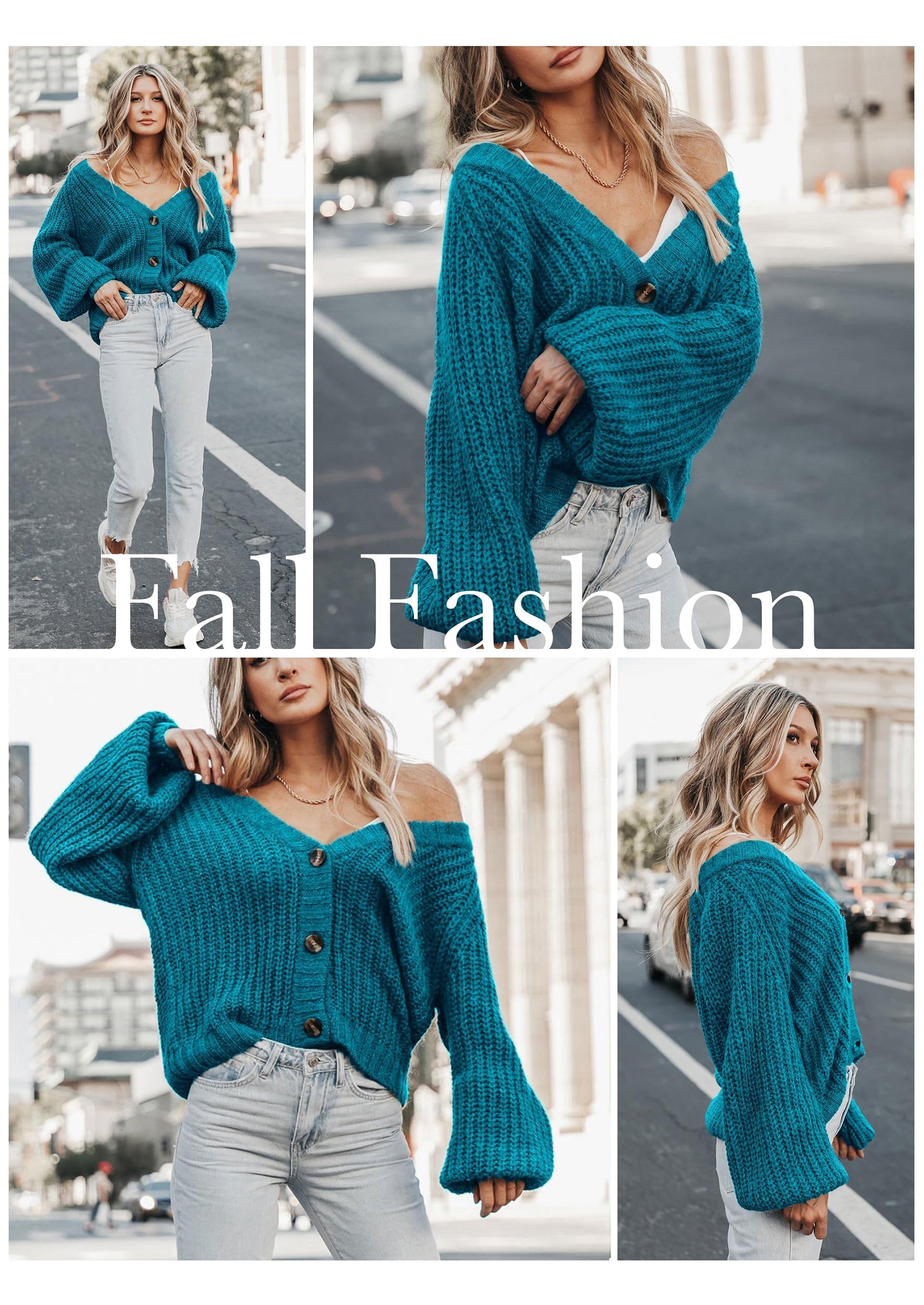 Women's Chunky Knit Open Front Sweater Long Sleeve Button Loose Short Cardigan Outerwear Coats