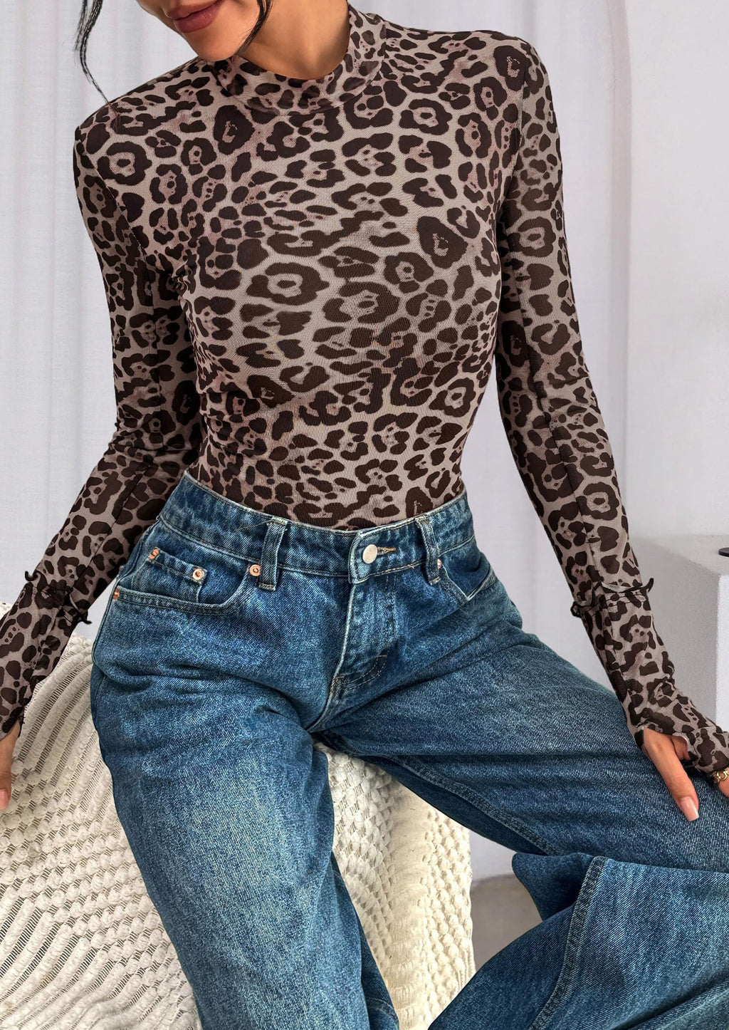 Womens Fall Mesh Floral Blouses Long Sleeve Going Out Tops Slim Fitted Shirts Date Night Outfits