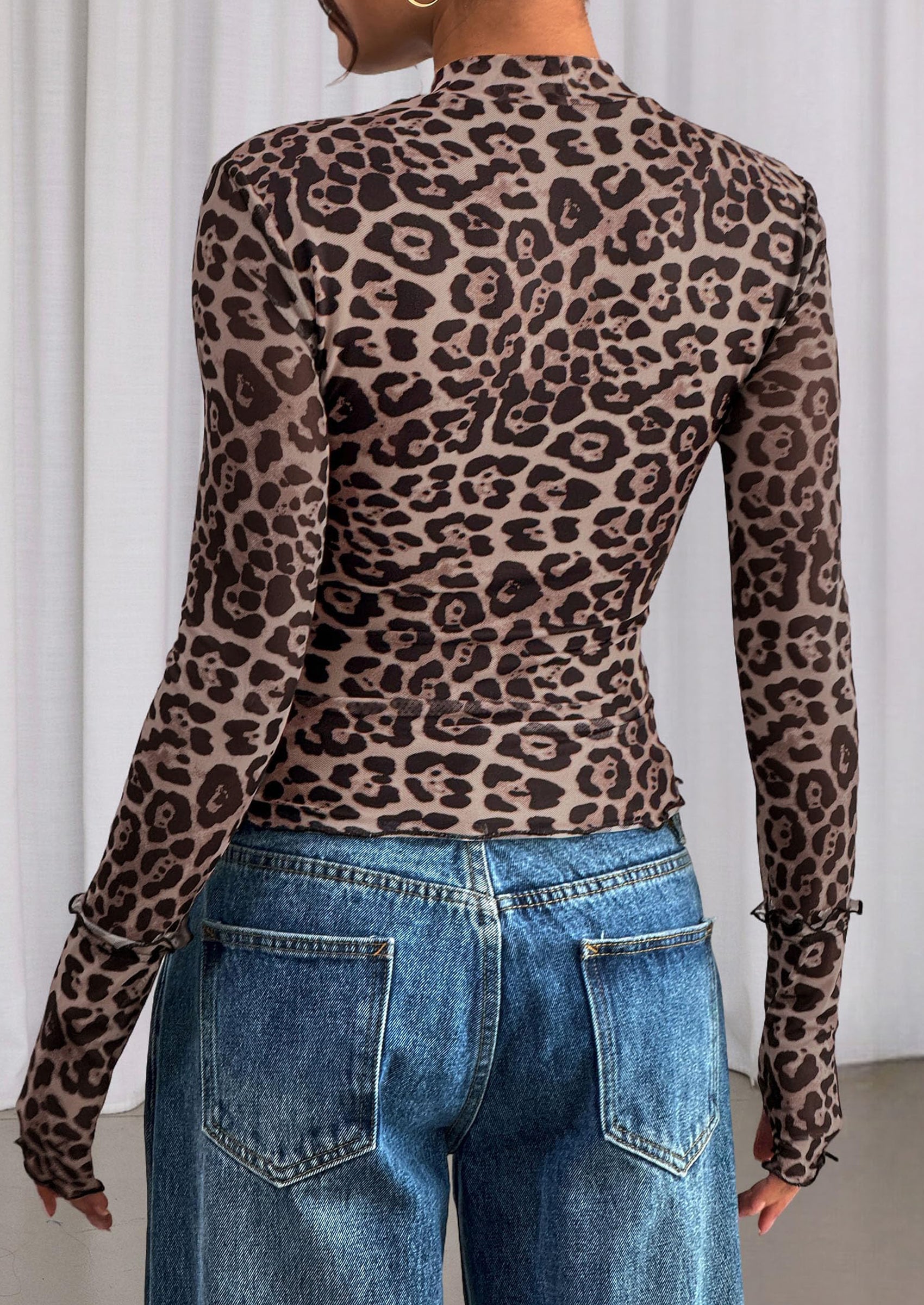 Womens Fall Mesh Floral Blouses Long Sleeve Going Out Tops Slim Fitted Shirts Date Night Outfits