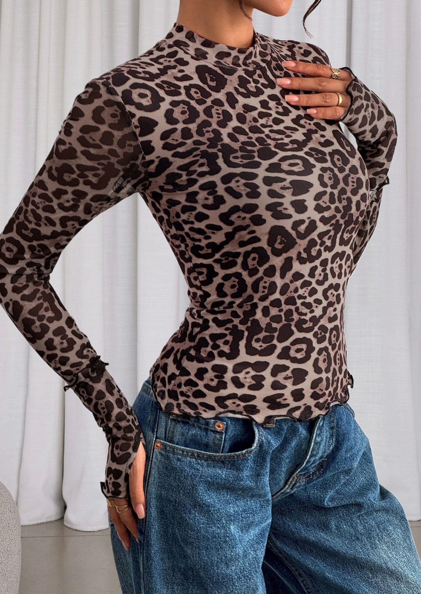 Womens Fall Mesh Floral Blouses Long Sleeve Going Out Tops Slim Fitted Shirts Date Night Outfits